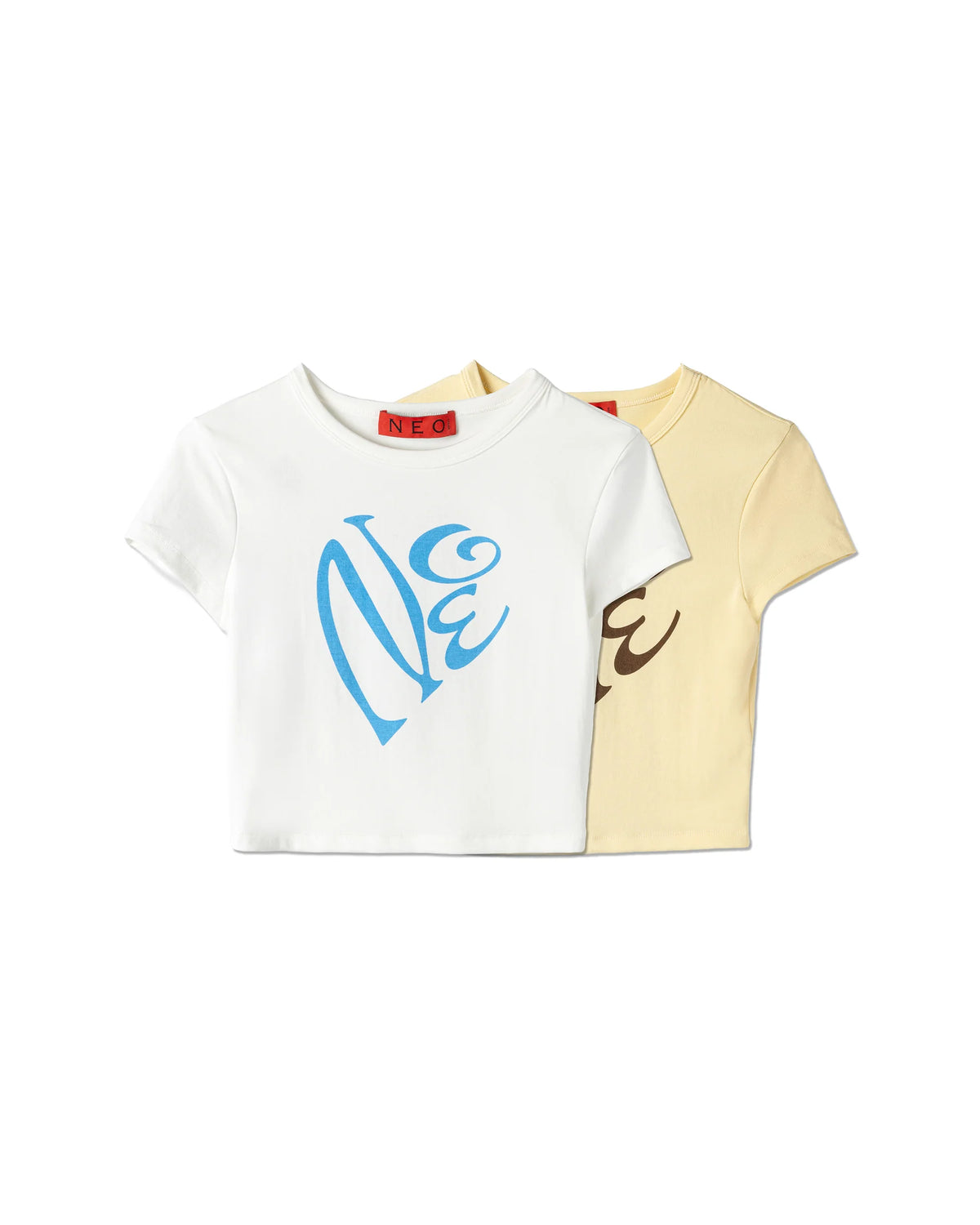 N E O Fitted Calligraphic Cropped T-Shirt - Yellow - BEV C multi label store