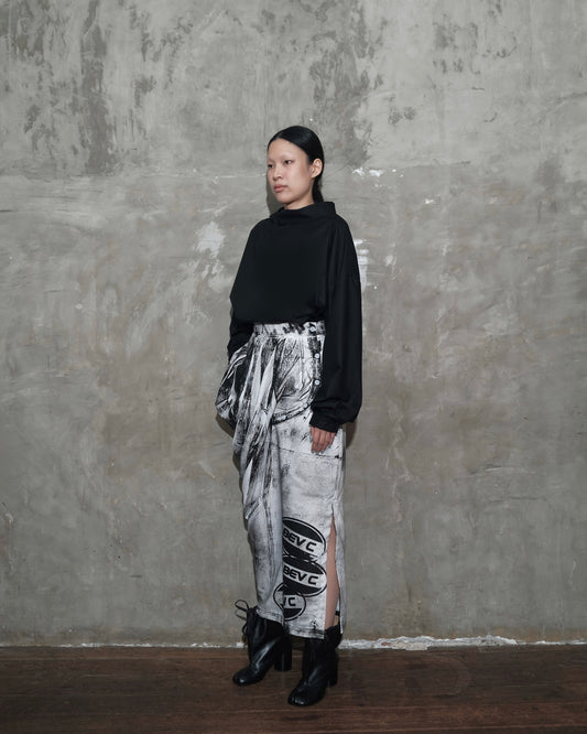 Draped Sarong Skirt in White Chaos