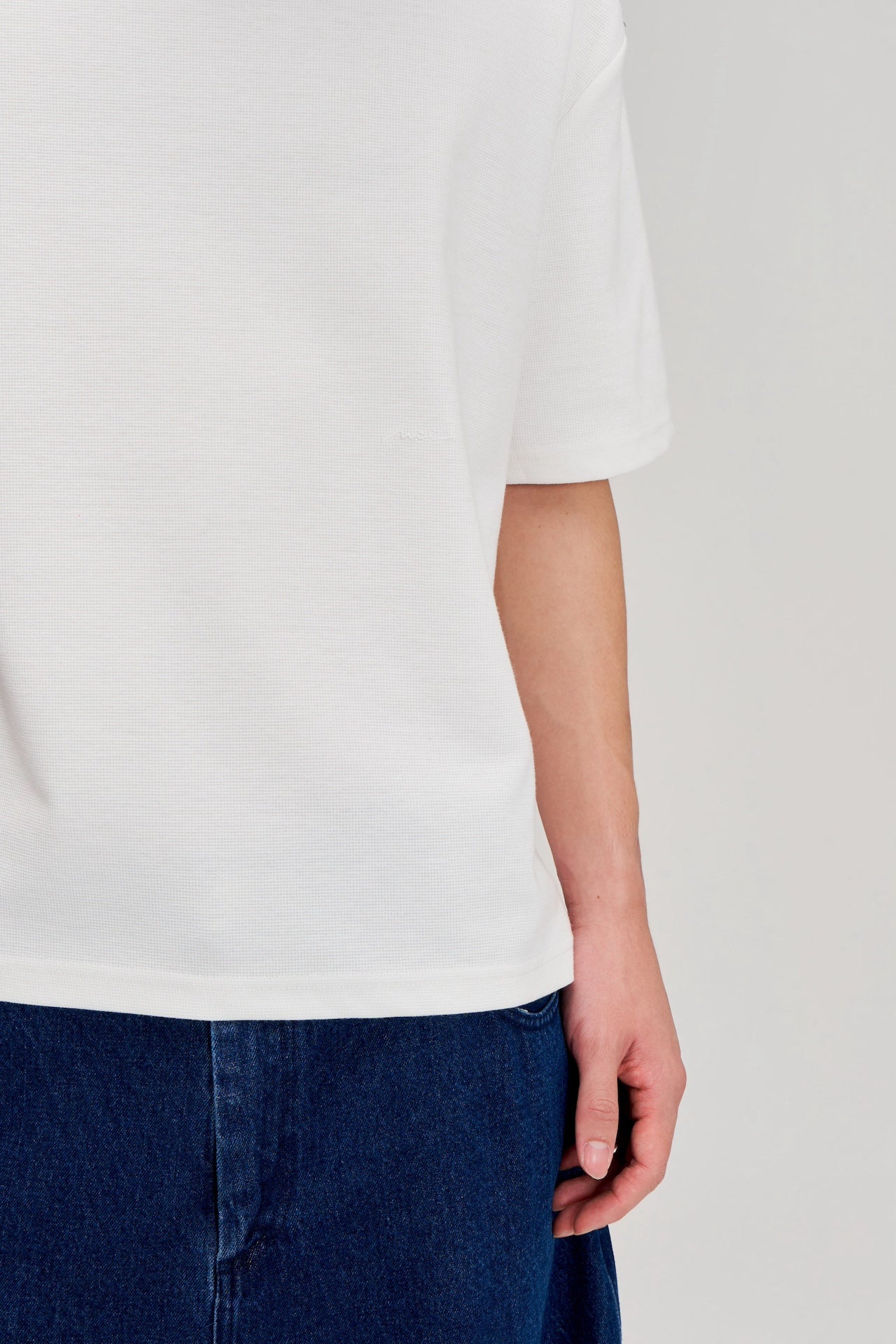 Gender Neutral Boxy Crop Waffle Tee (White) - BEV C multi label store