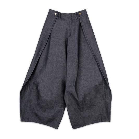 DENIM FOLD PANTS - BLACK