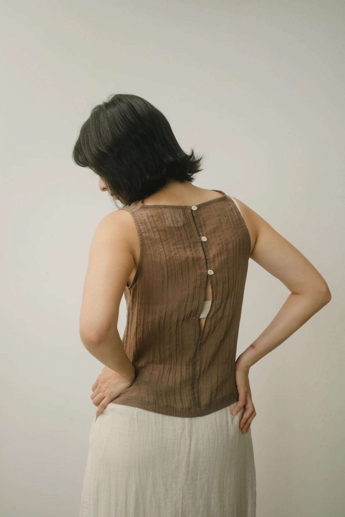 WES x GUNG x SO | Gentle Drape Neck Tank Top (Brown)