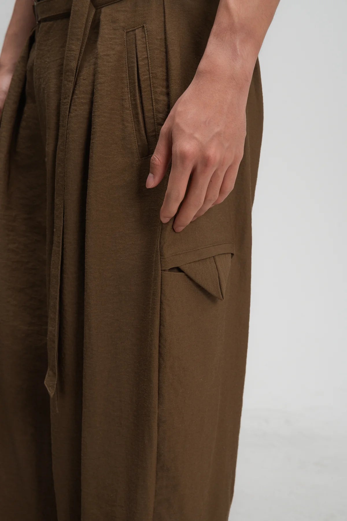 Gender Neutral Double Belted Long Trousers (Mud) - BEV C multi label store