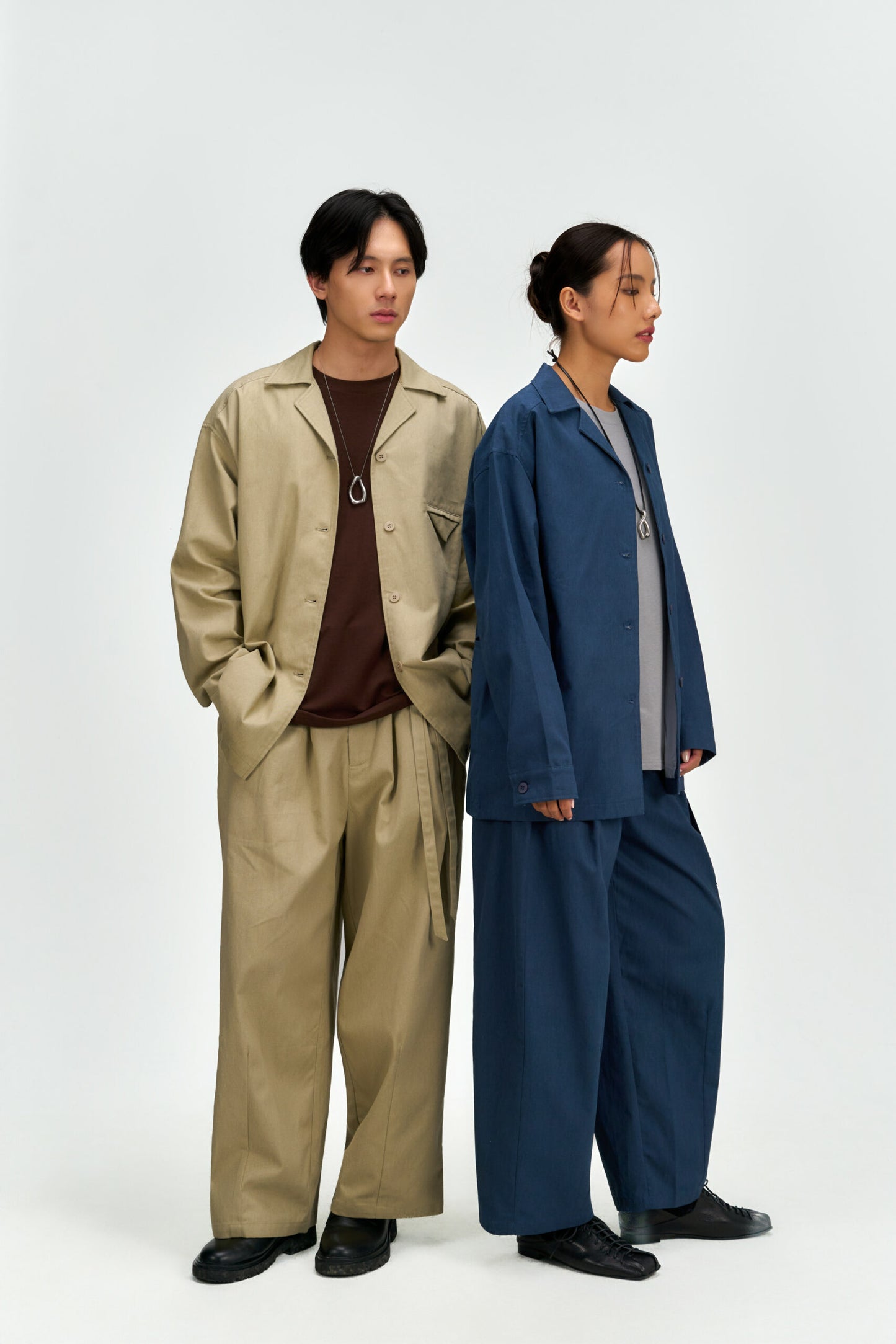 Gender Neutral Double Belted Long Trousers (Blue) - BEV C multi label store