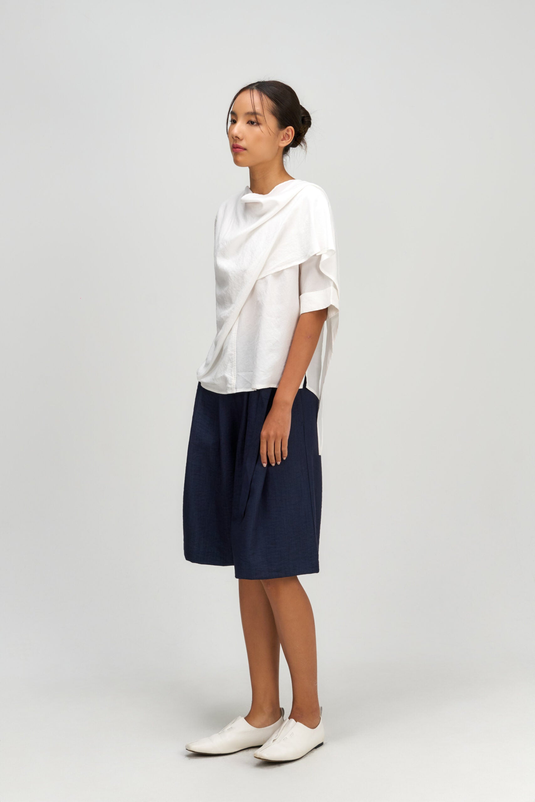 Neck-Scarf Half Sleeve Blouse (White) - BEV C multi label store