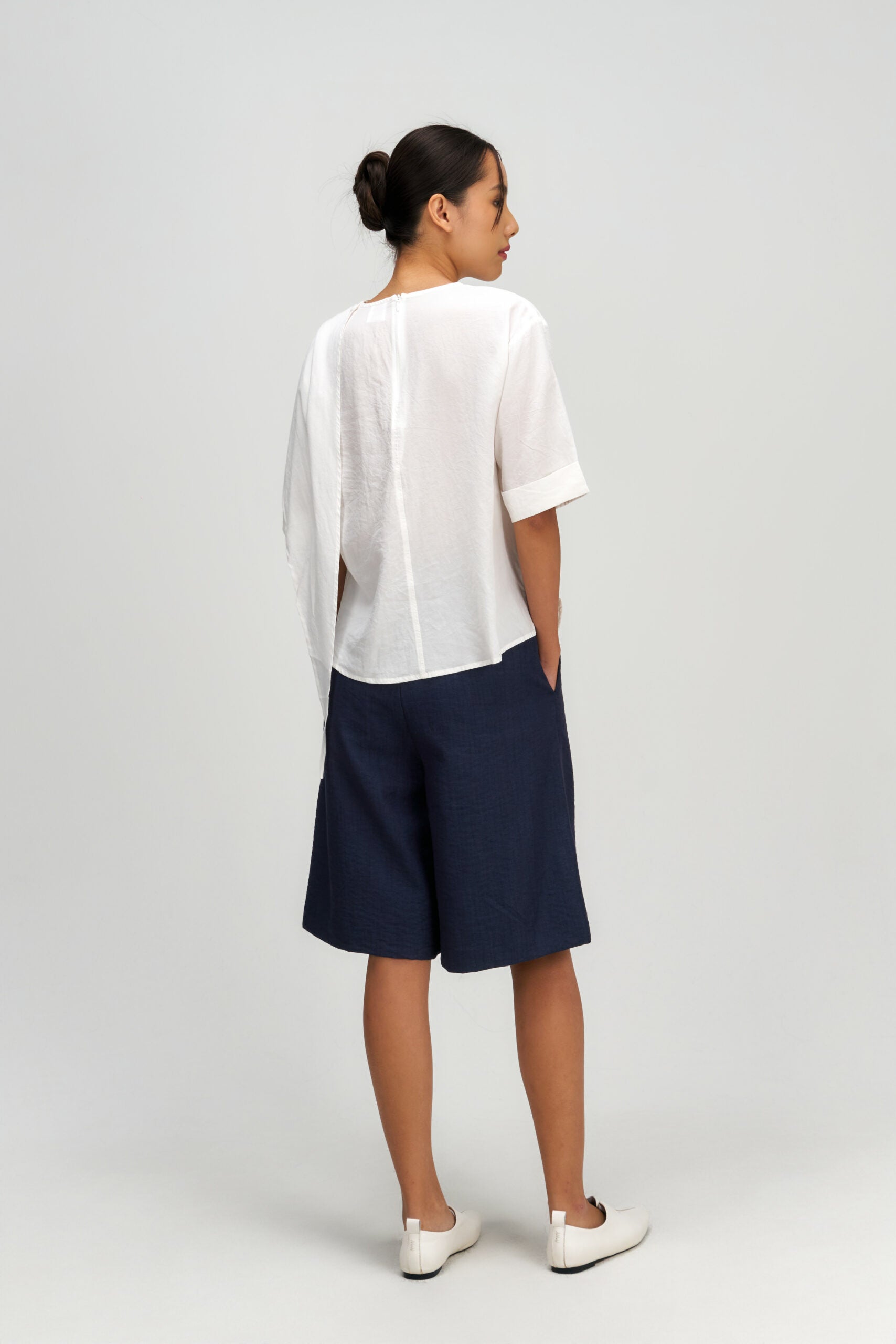 Neck-Scarf Half Sleeve Blouse (White) - BEV C multi label store