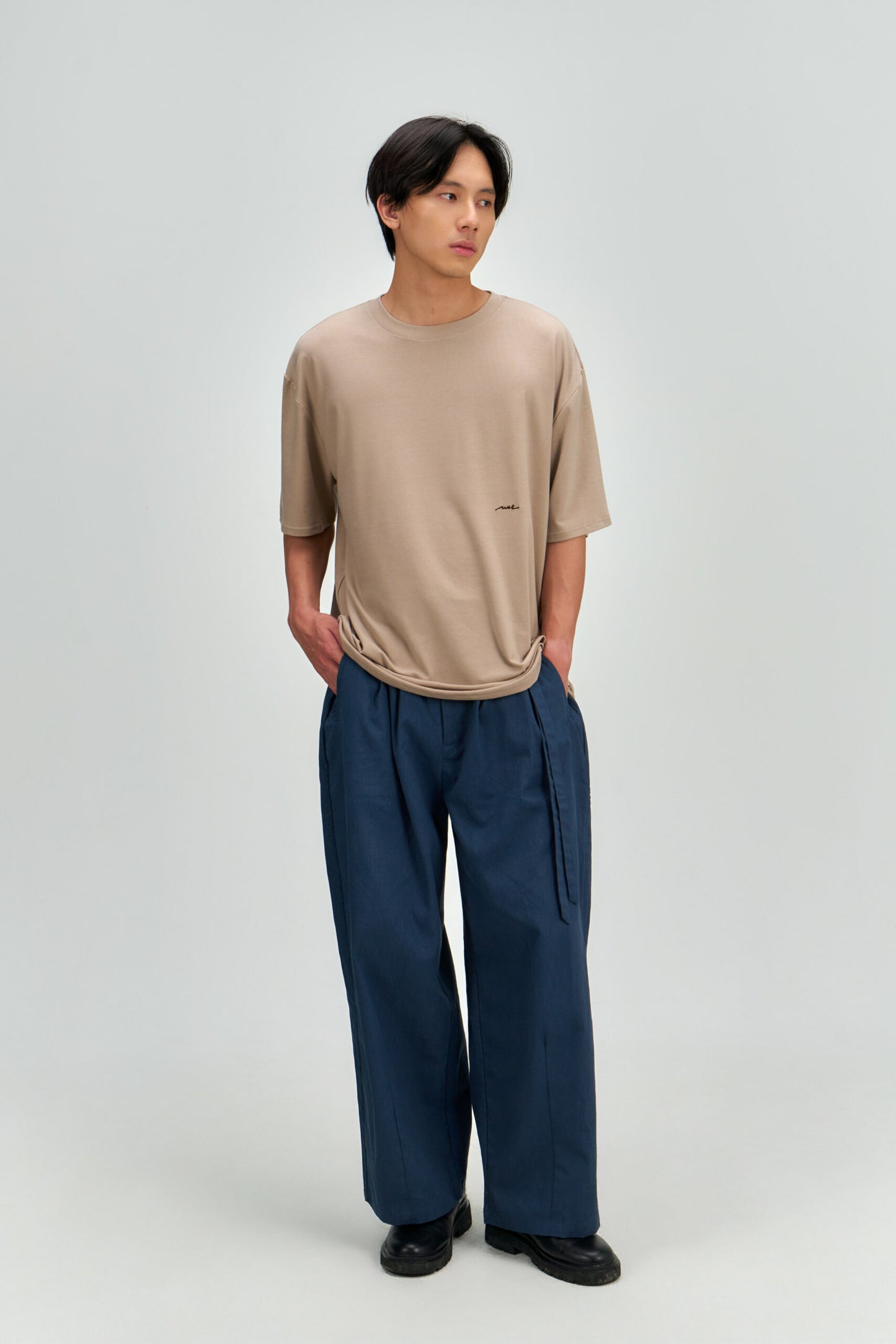 Gender Neutral Double Belted Long Trousers (Blue) - BEV C multi label store