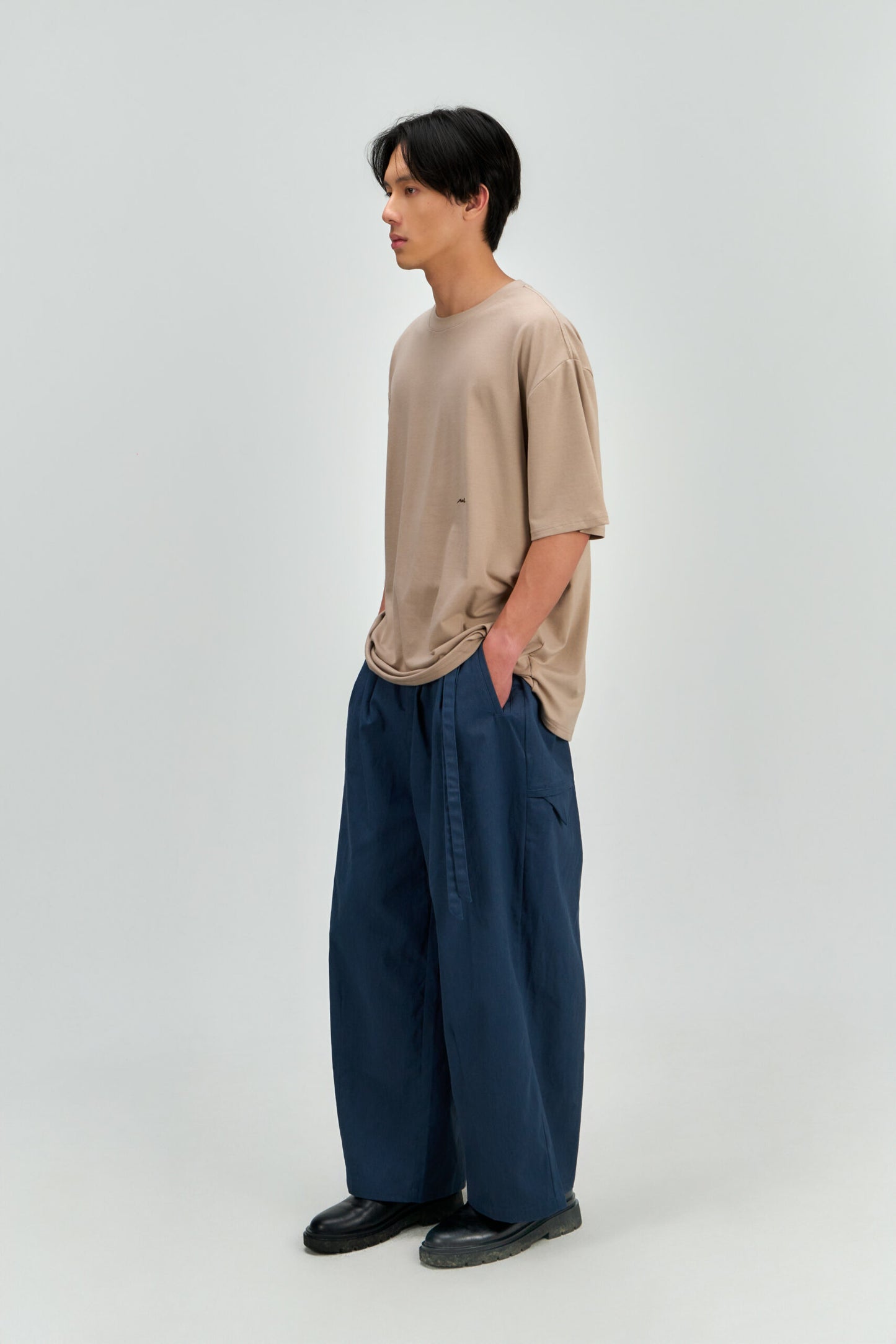 Gender Neutral Double Belted Long Trousers (Blue) - BEV C multi label store