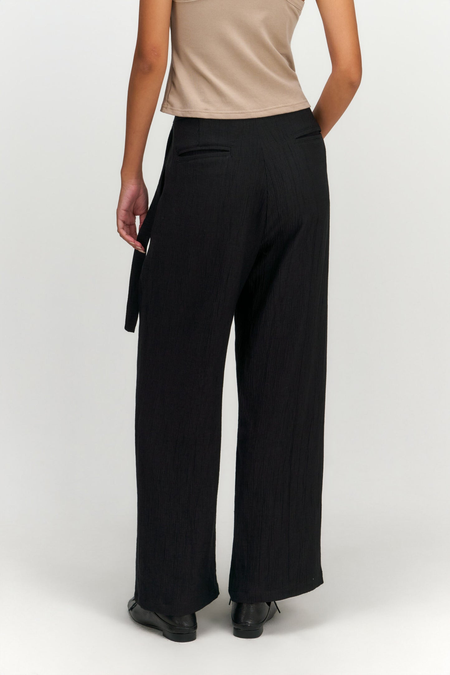 Tri Pleated Belted Trousers (Black) - BEV C multi label store