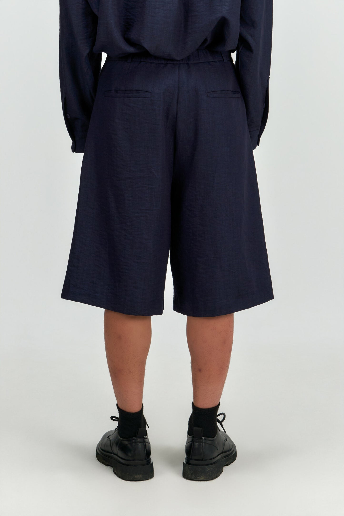 Gender Neutral Pleated Belted Short (Navy) - BEV C multi label store