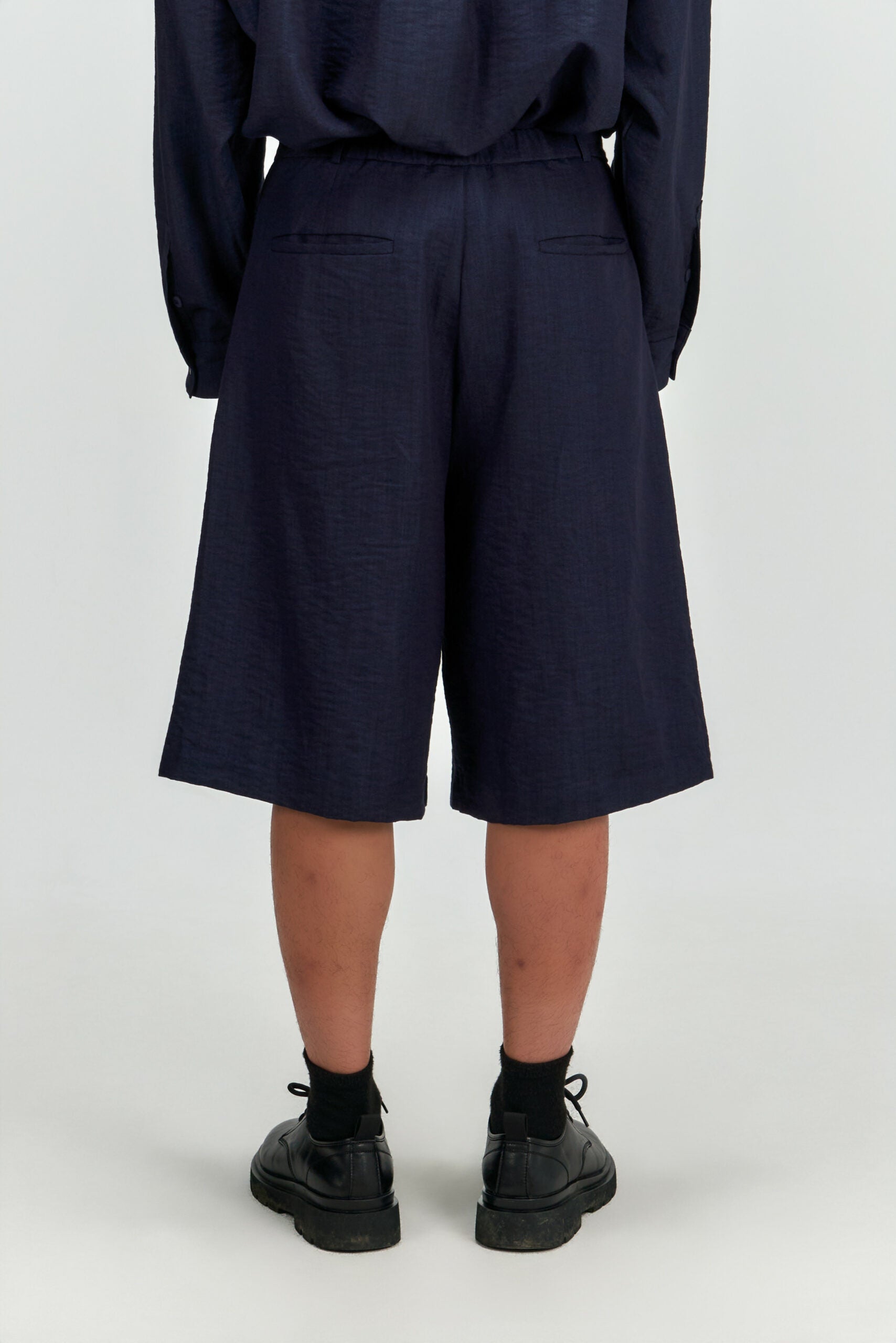 Gender Neutral Pleated Belted Short (Navy) - BEV C multi label store