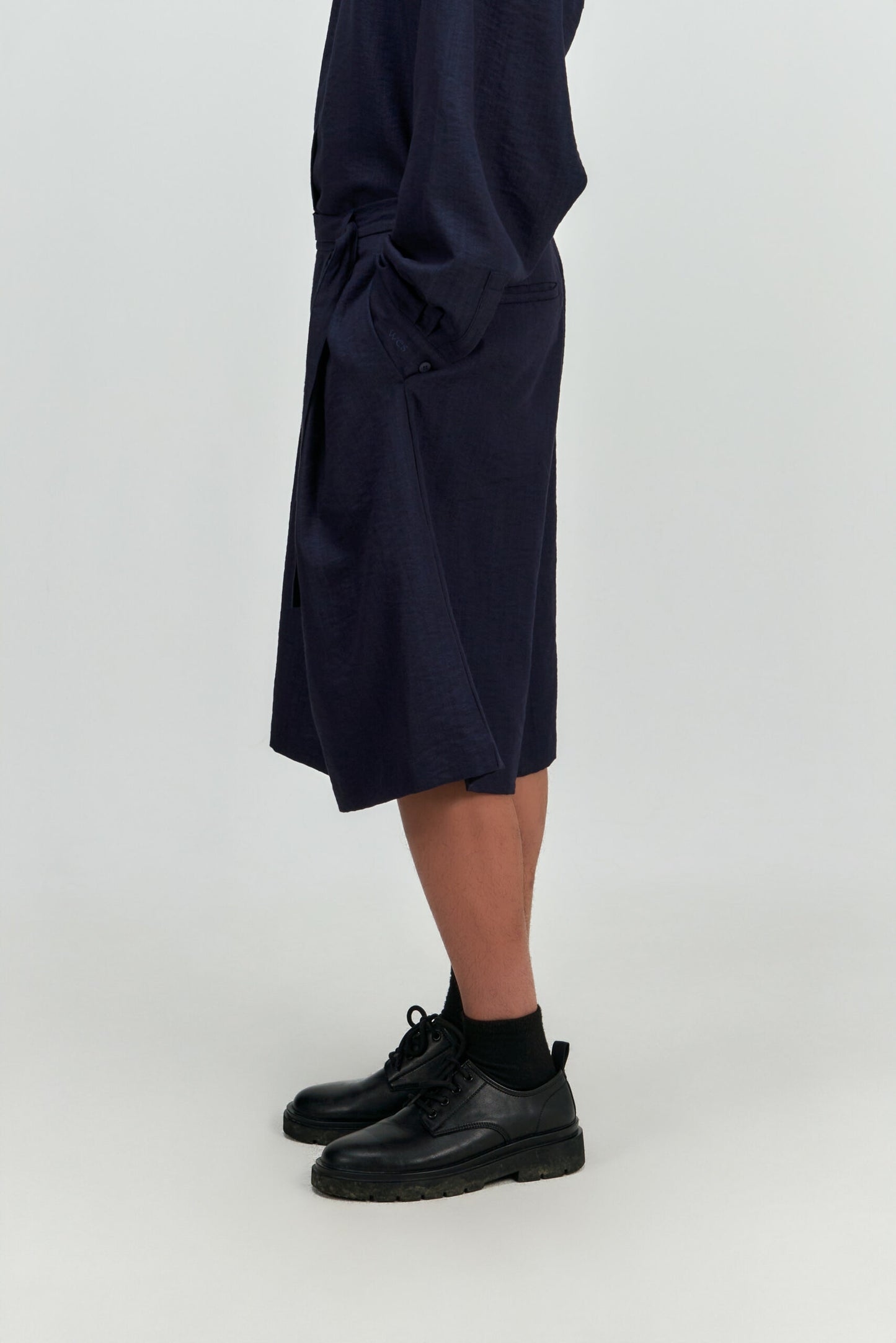 Gender Neutral Pleated Belted Short (Navy) - BEV C multi label store