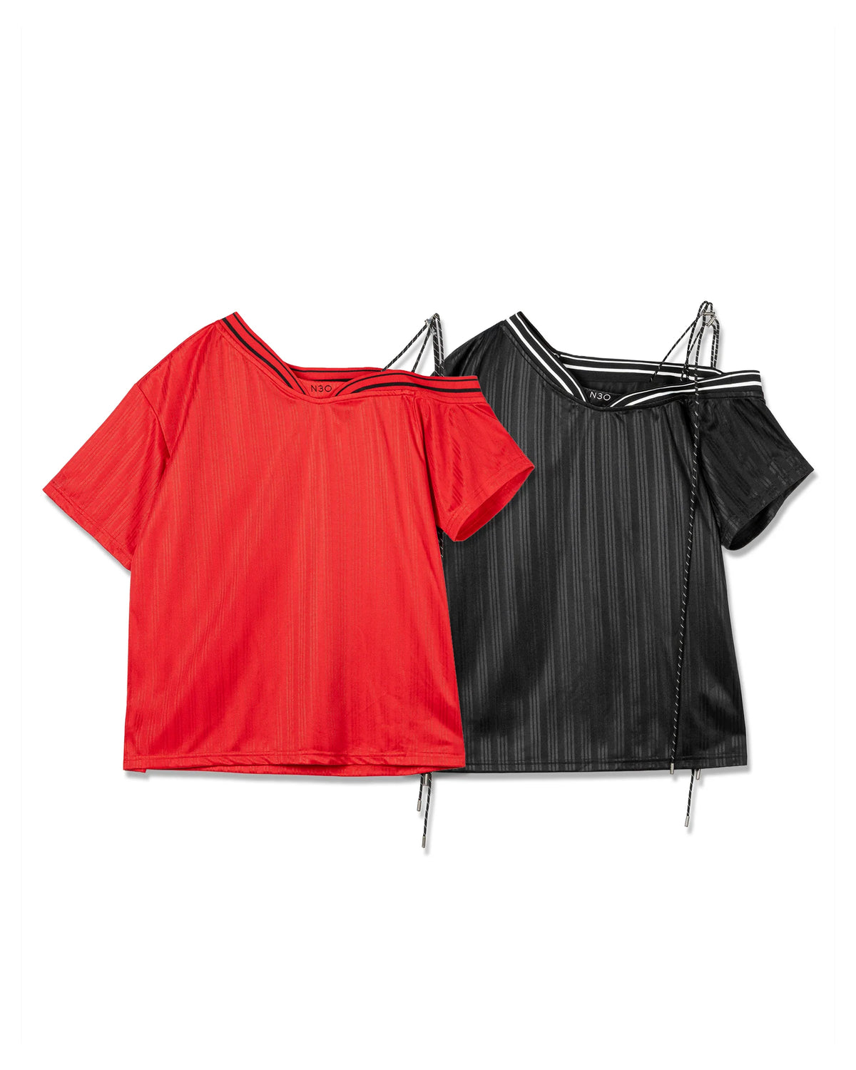 N E O Deconstructed Striped-Trim Technical Top - Black - BEV C multi label store