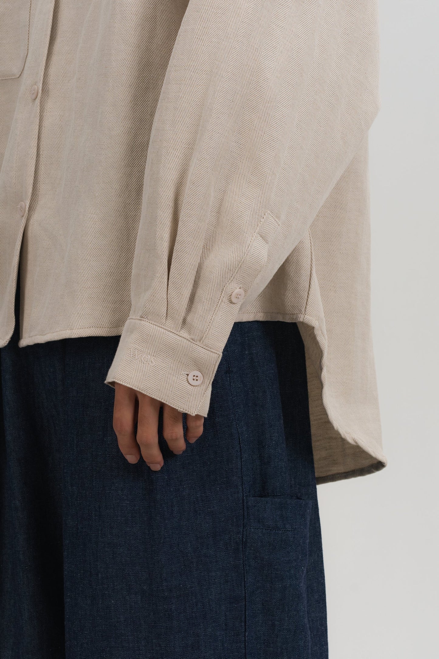 Gender Neutral Oversized Arm Long Sleeve Blouse (Linen Beige) - BEV C multi label store
