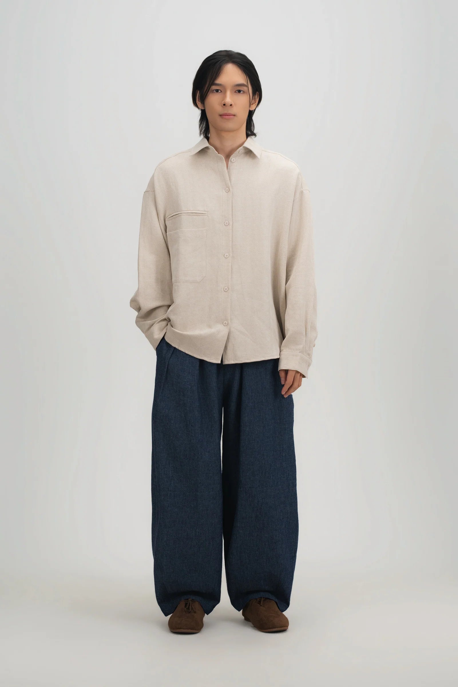 Gender Neutral Oversized Arm Long Sleeve Blouse (Linen Beige) - BEV C multi label store
