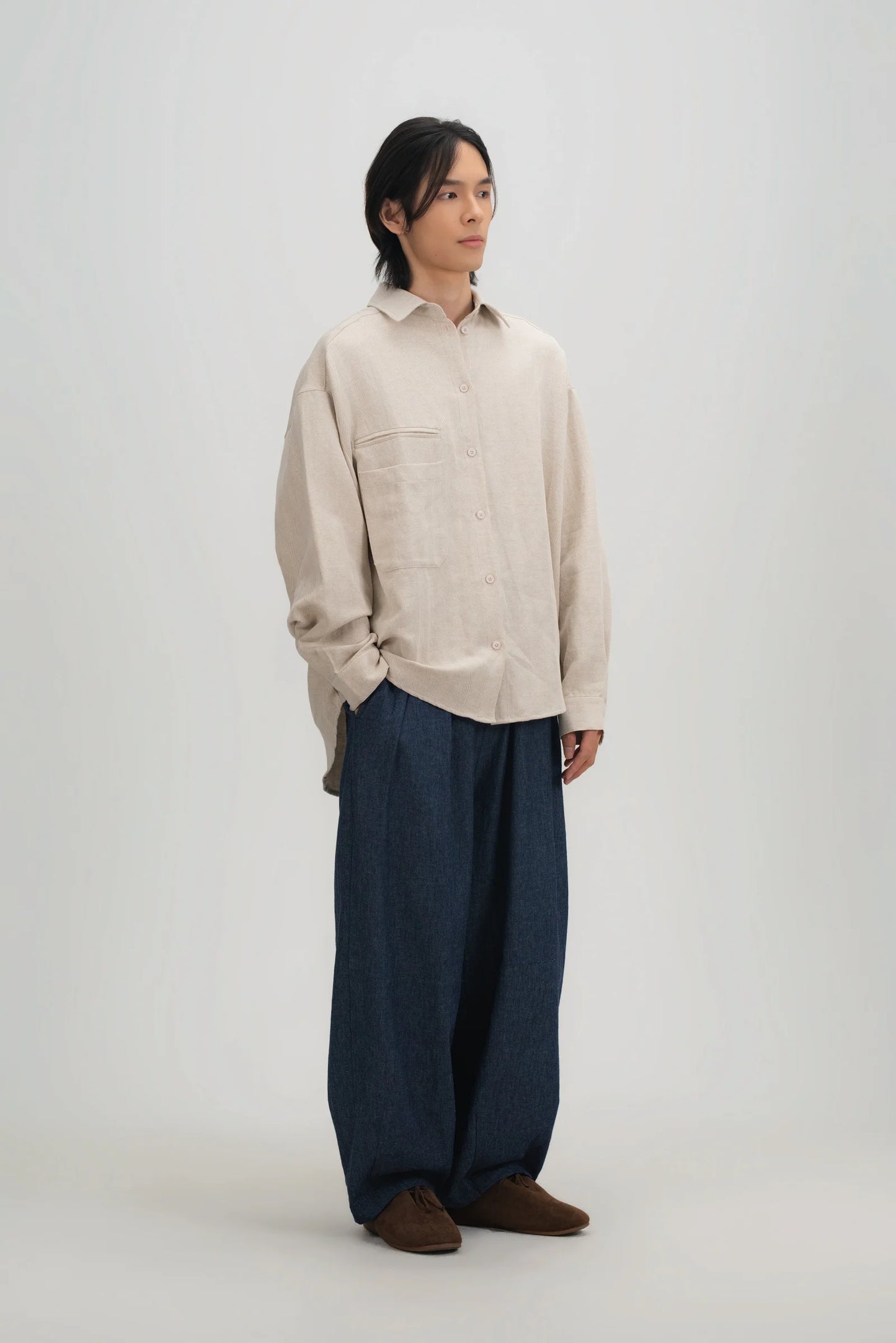 Gender Neutral Oversized Arm Long Sleeve Blouse (Linen Beige) - BEV C multi label store