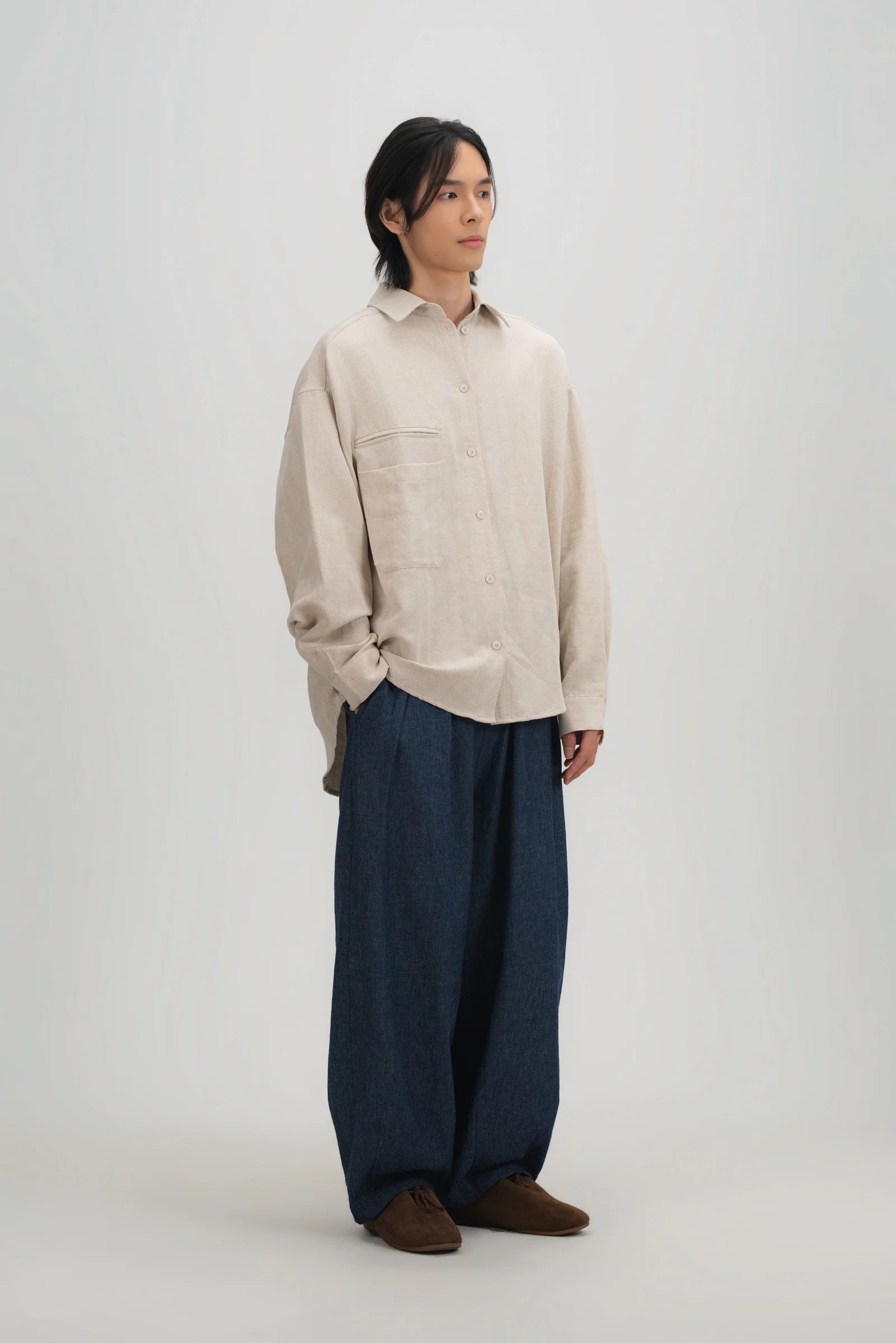 Gender Neutral Oversized Arm Long Sleeve Blouse (Linen Beige) - BEV C multi label store