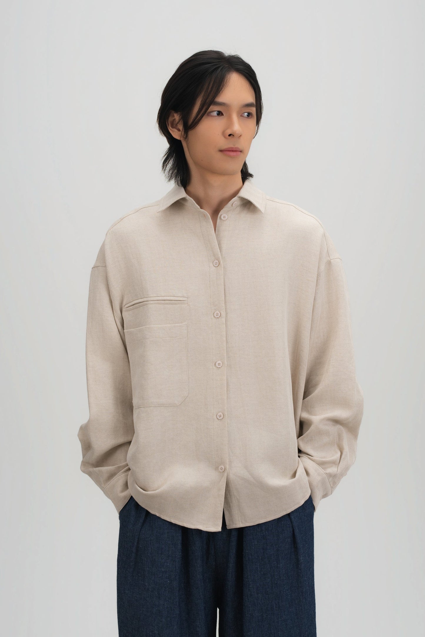 Gender Neutral Oversized Arm Long Sleeve Blouse (Linen Beige) - BEV C multi label store