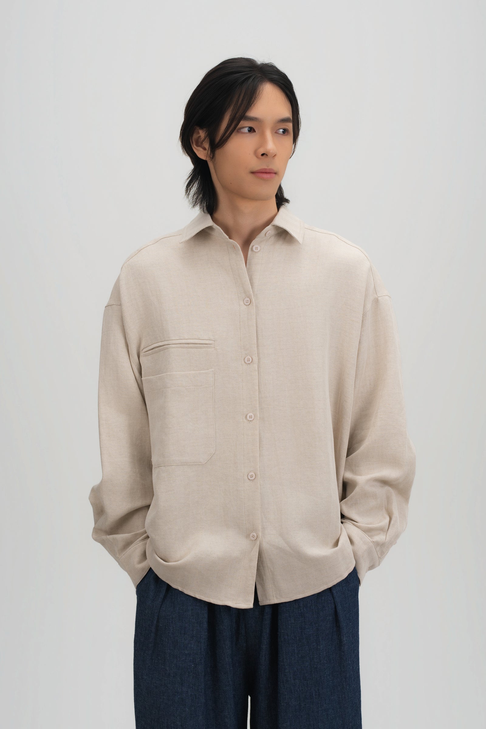 Gender Neutral Oversized Arm Long Sleeve Blouse (Linen Beige) - BEV C multi label store