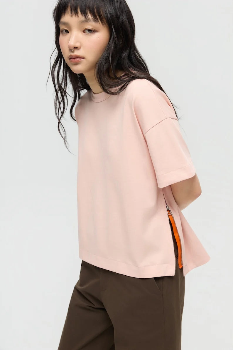 SOKKO ZIP TEE IN BLUSH PINK