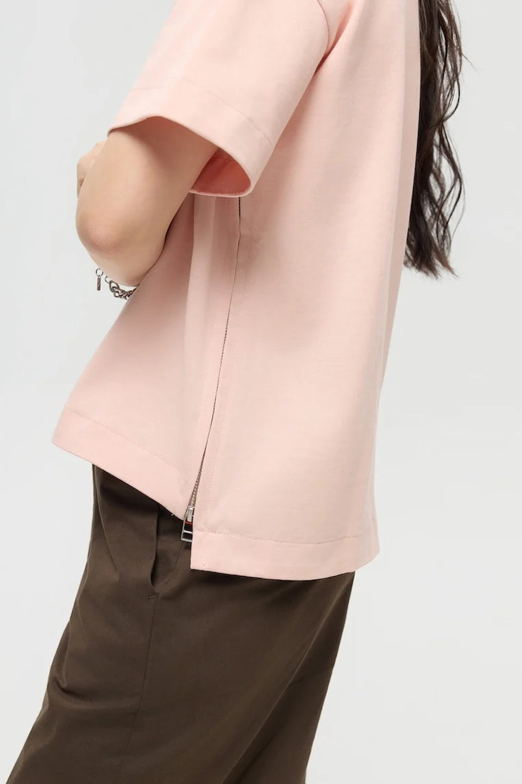 SOKKO ZIP TEE IN BLUSH PINK