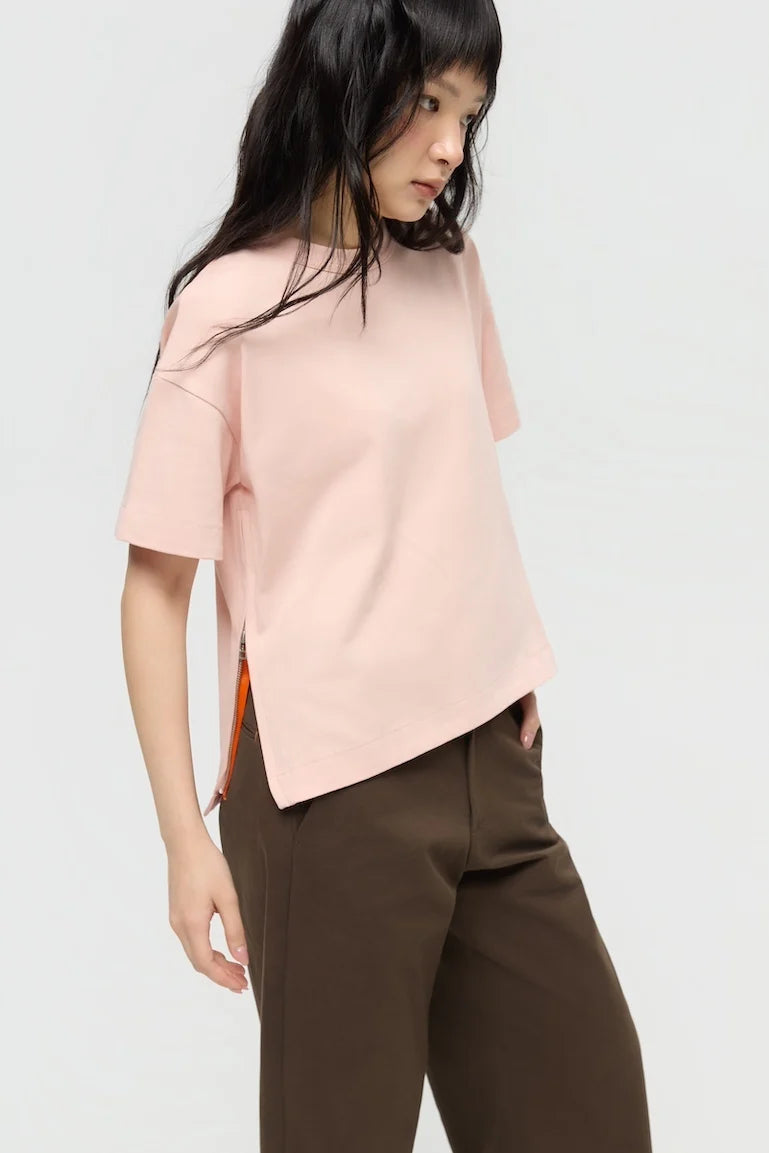 SOKKO ZIP TEE IN BLUSH PINK