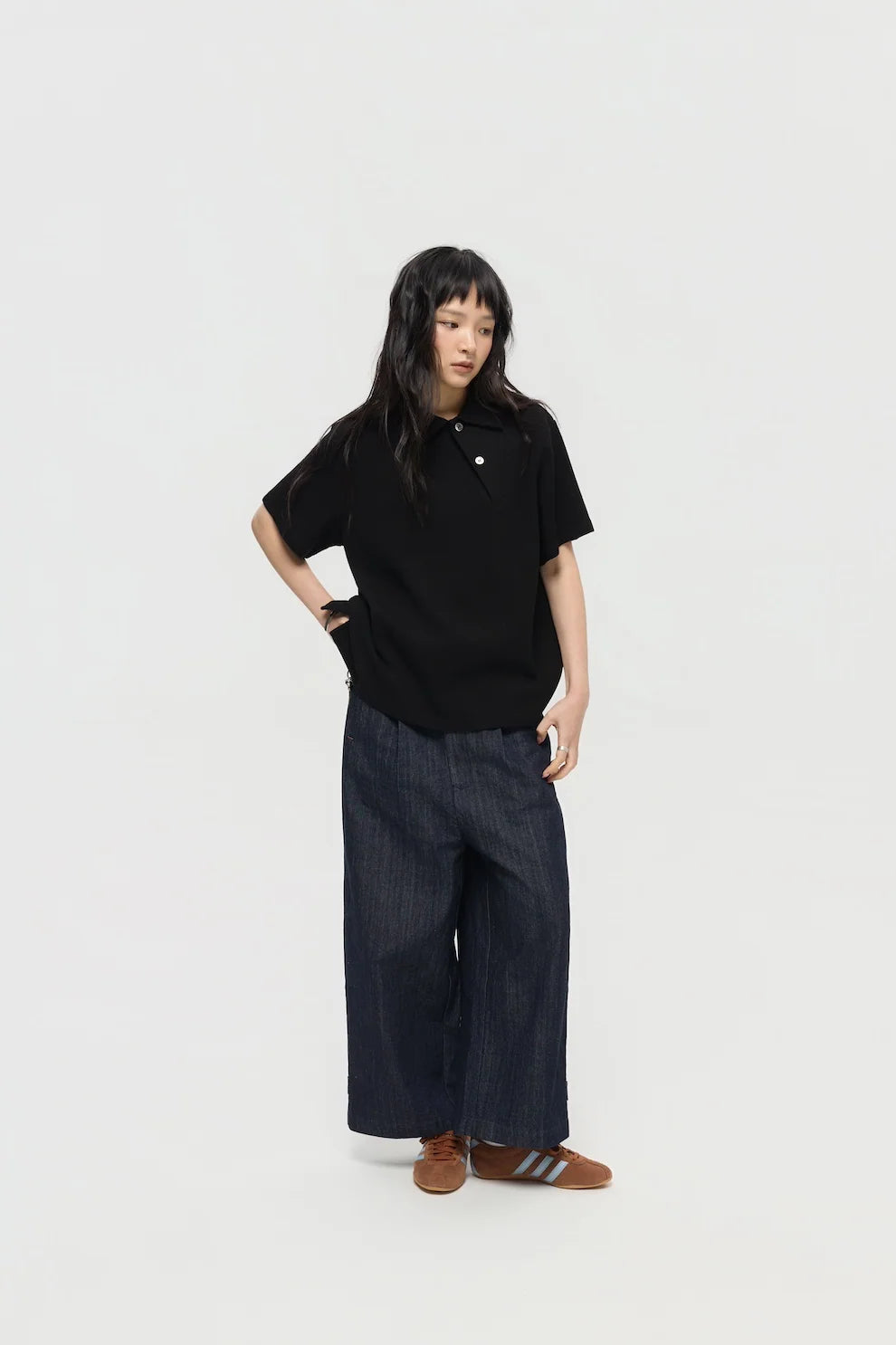 JINWA KNIT POLO IN JET BLACK
