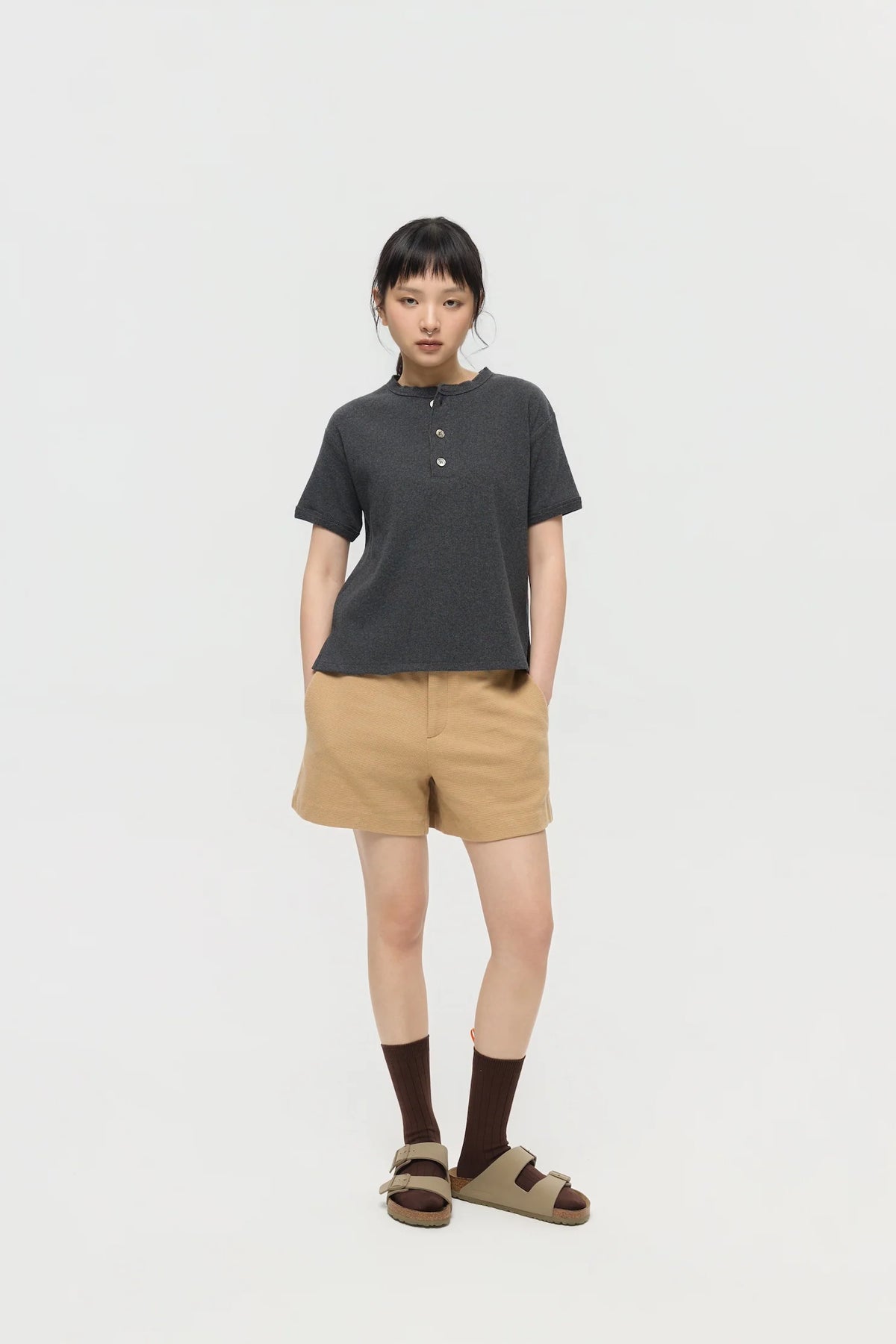 MILITARY HENLEY TEE IN CHARCOAL MARL