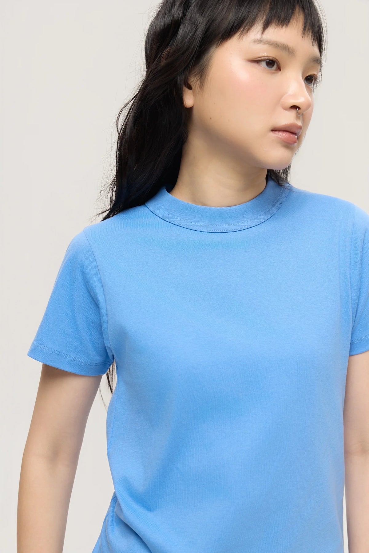 MOCK NECK TEE IN AZURE BLUE