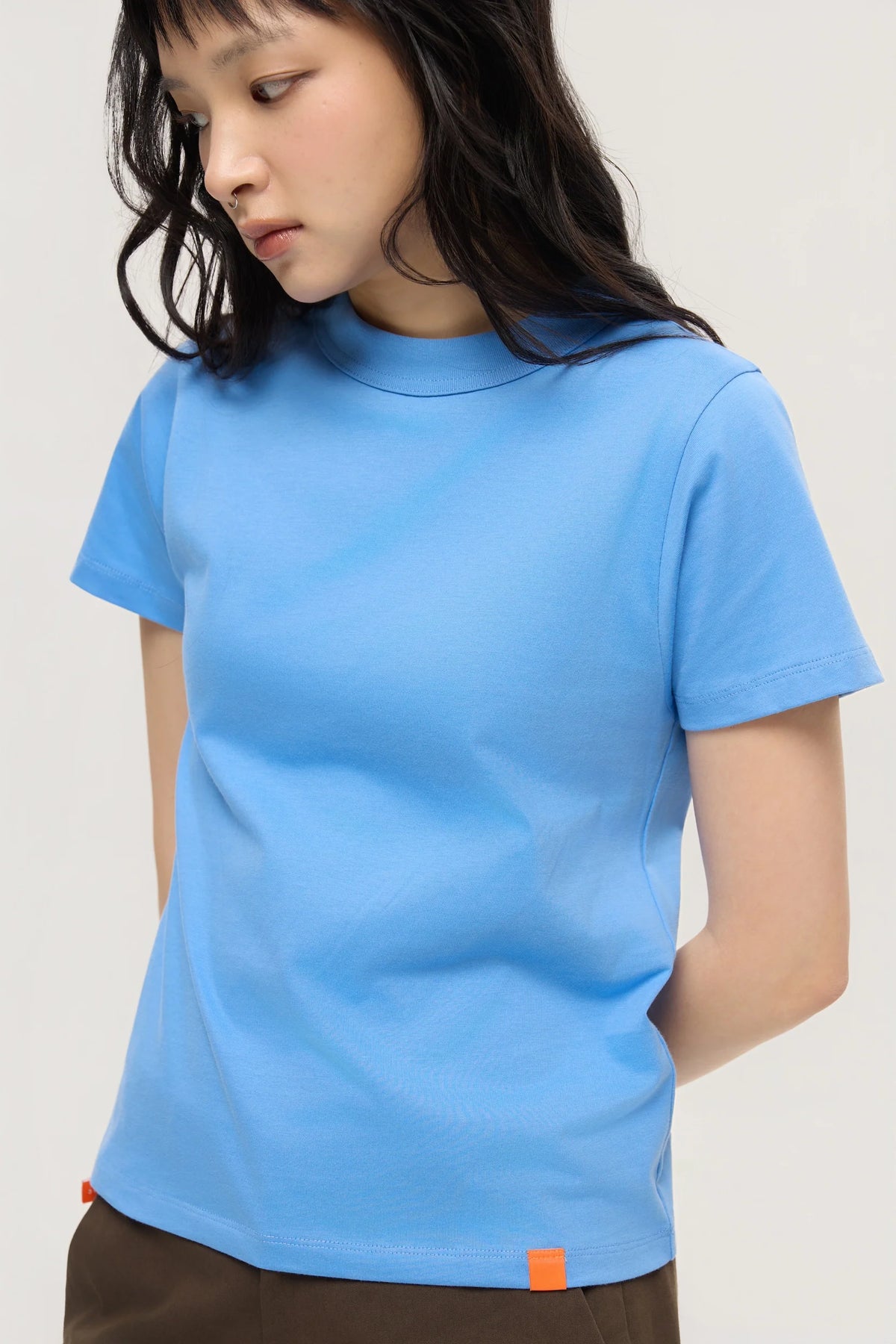 MOCK NECK TEE IN AZURE BLUE