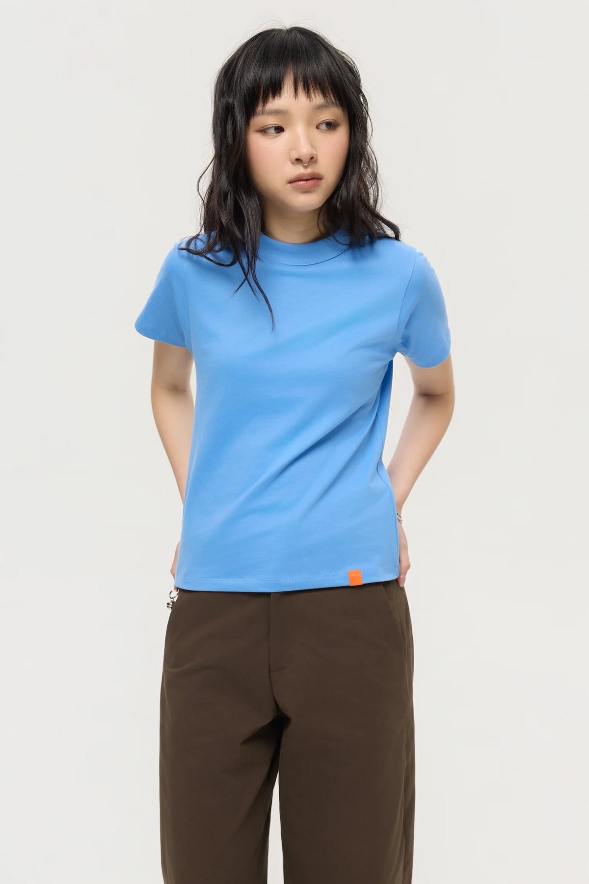 MOCK NECK TEE IN AZURE BLUE