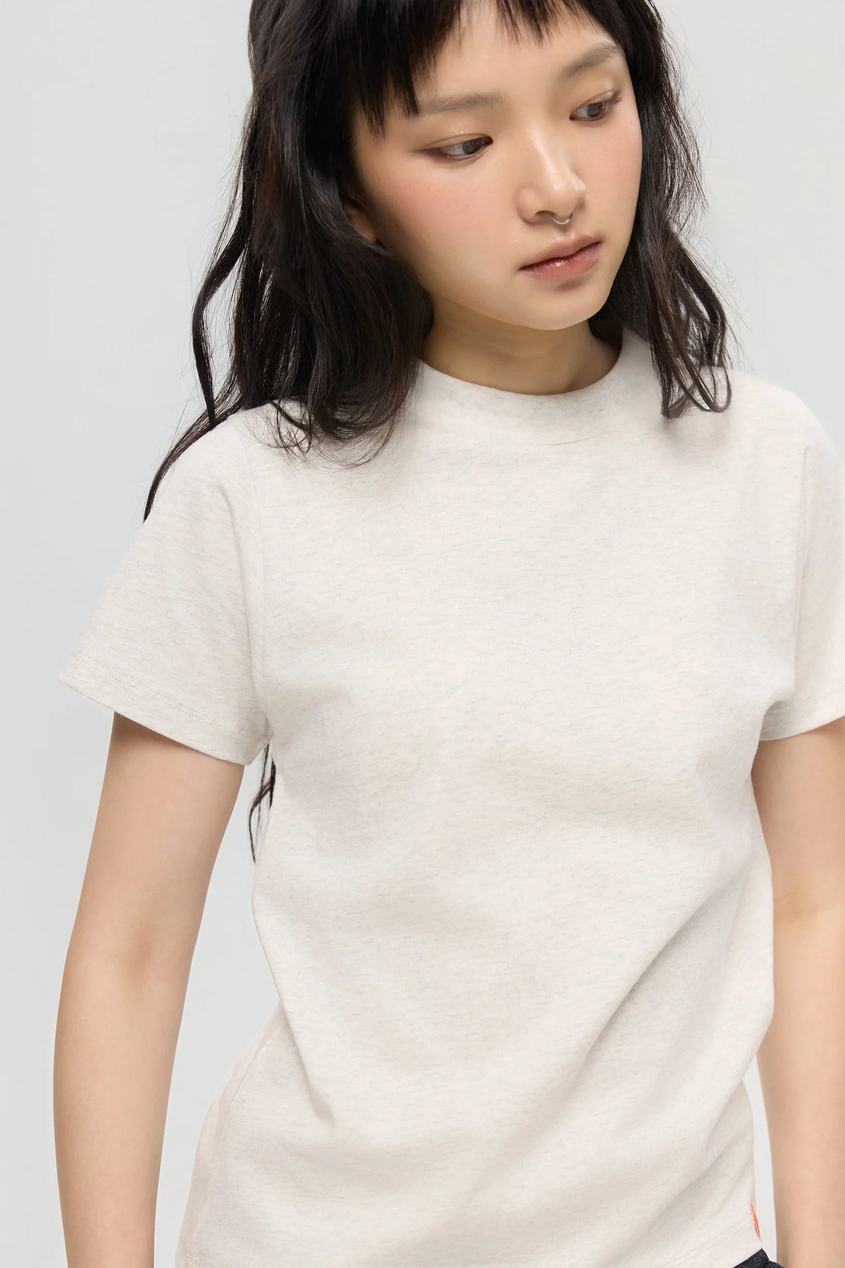 MOCK NECK TEE IN GREY MARL