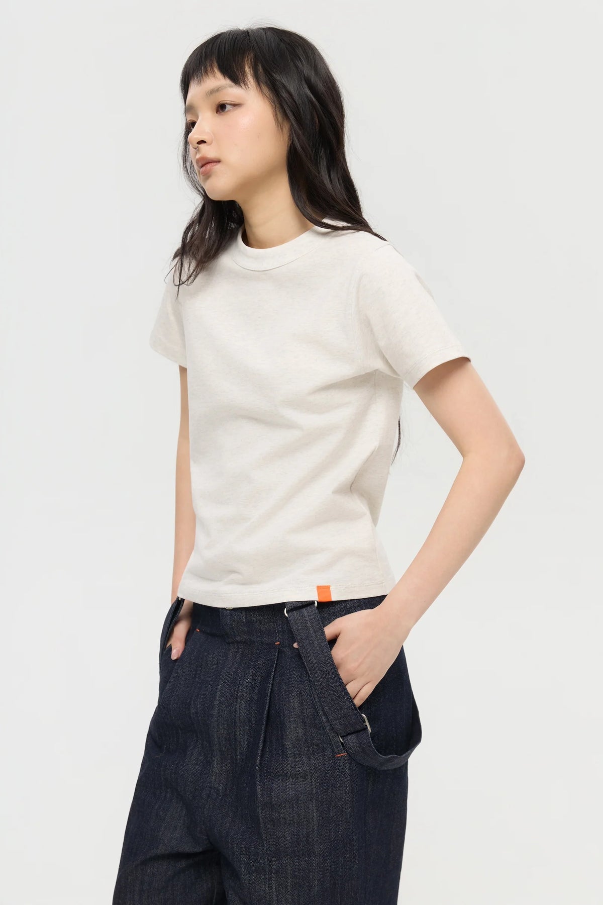 MOCK NECK TEE IN GREY MARL