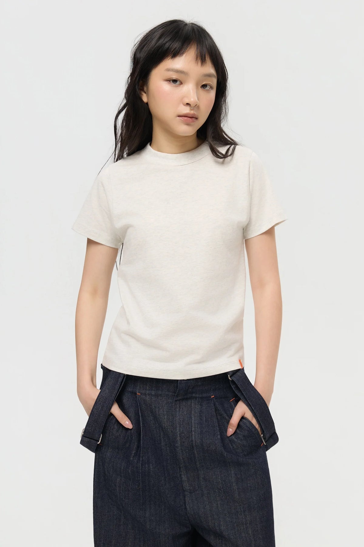 MOCK NECK TEE IN GREY MARL