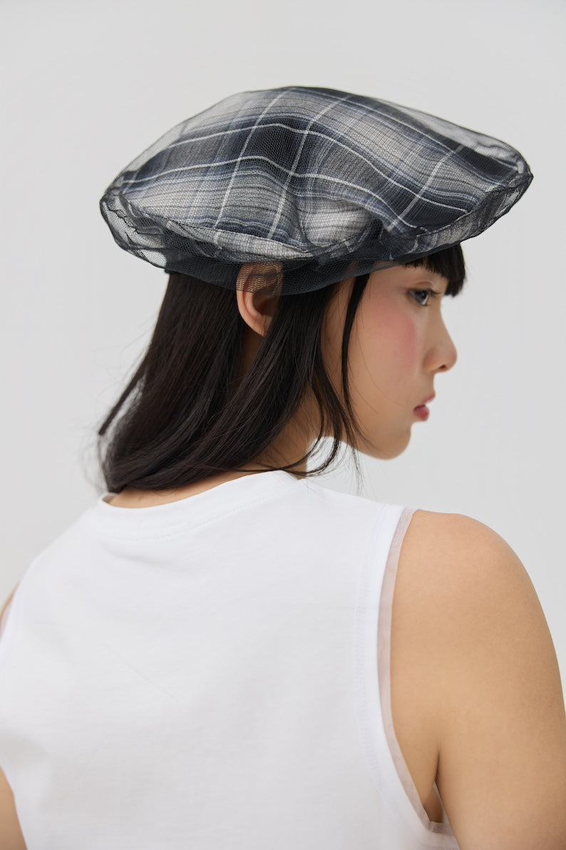 KAGE BERET - BLACK TARTAN DOUBLE GAUZE - BEV C multi label store