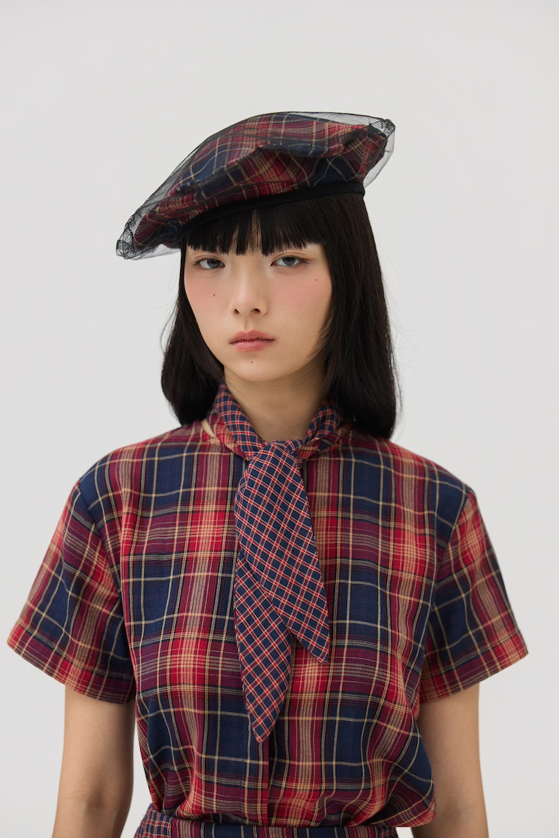 KAGE BERET - RED TARTAN DOUBLE GAUZE - BEV C multi label store