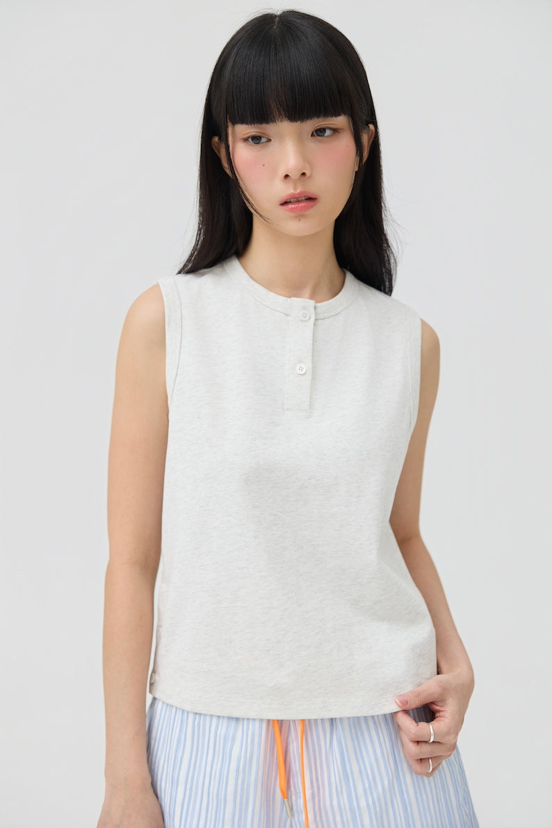 MUSUBI HENLEY TANK - GREY MARL - BEV C multi label store
