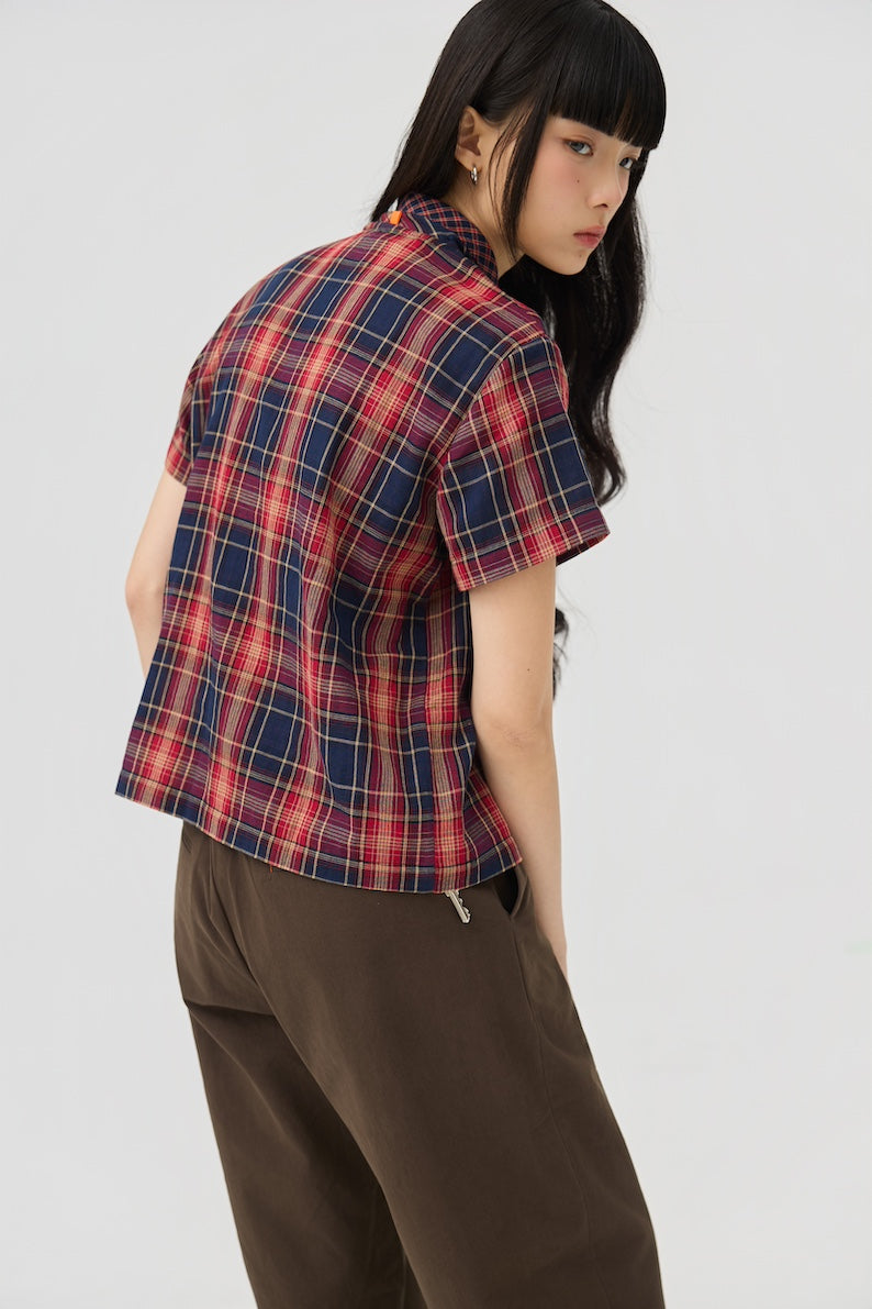 NIMAI 2-WAY SCARF TOP - RED TARTAN DOUBLE GAUZE - BEV C multi label store