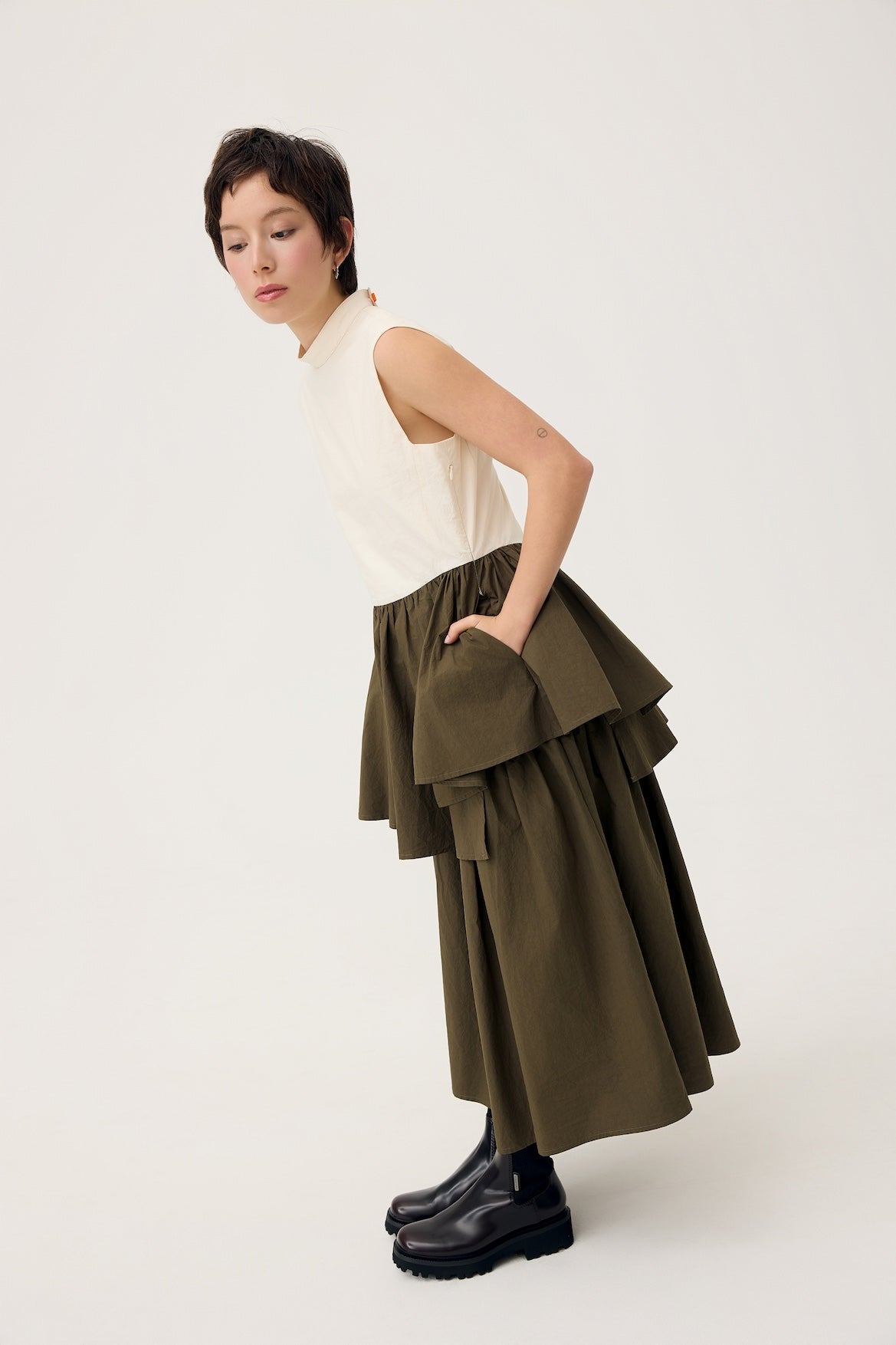 UKABU DRESS IN OLIVE & CREAM - BEV C multi label store