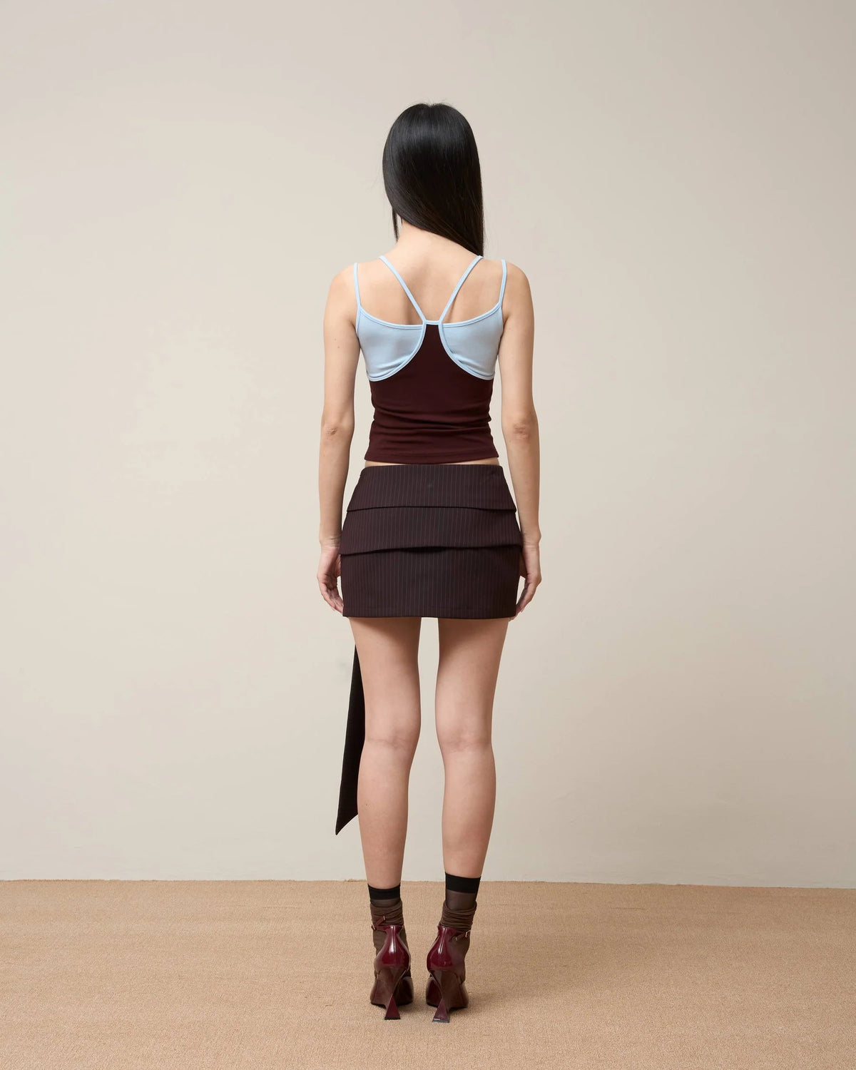 Vol.3 Ch.2 Asymmetrical Drape-Tie Mini Skirt - Burgundy - BEV C multi label store