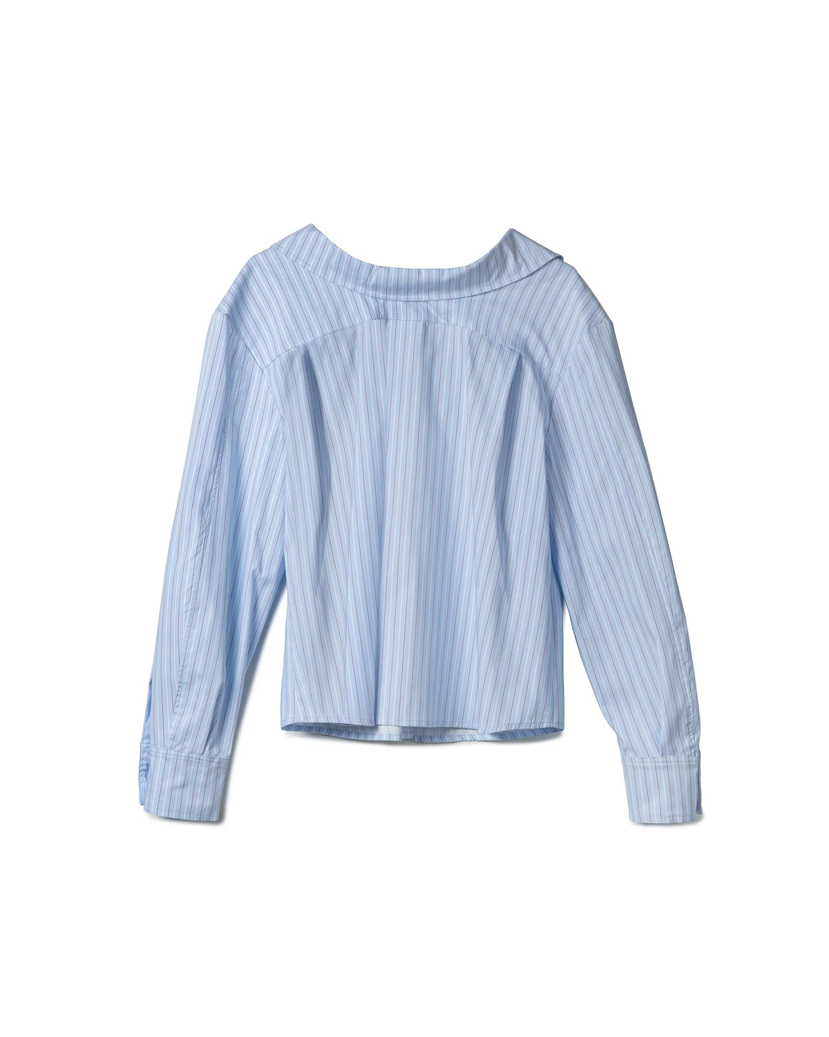 Vol.3 Ch.2 Minimalist Drawstring-Collar Poplin Blouse - Blue Stripe - BEV C multi label store