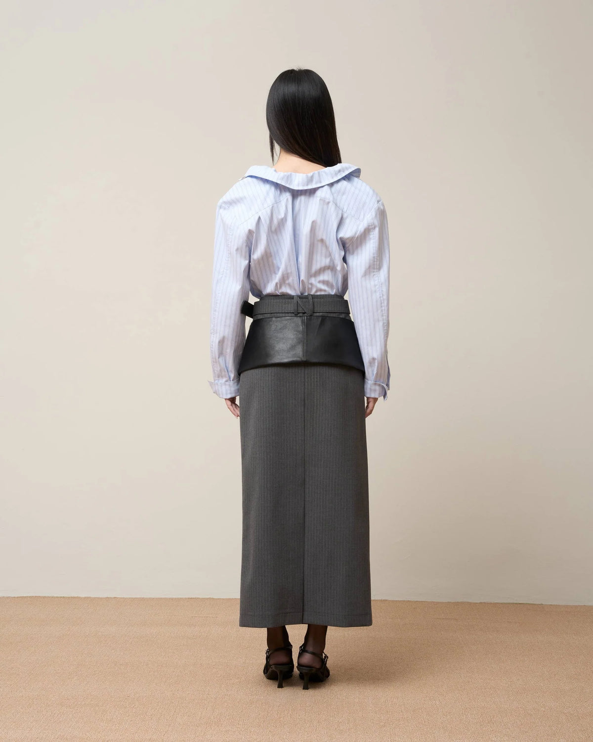 Vol.3 Ch.2 Tailored Pencil Skirt with Waist Belt - Grey - BEV C multi label store