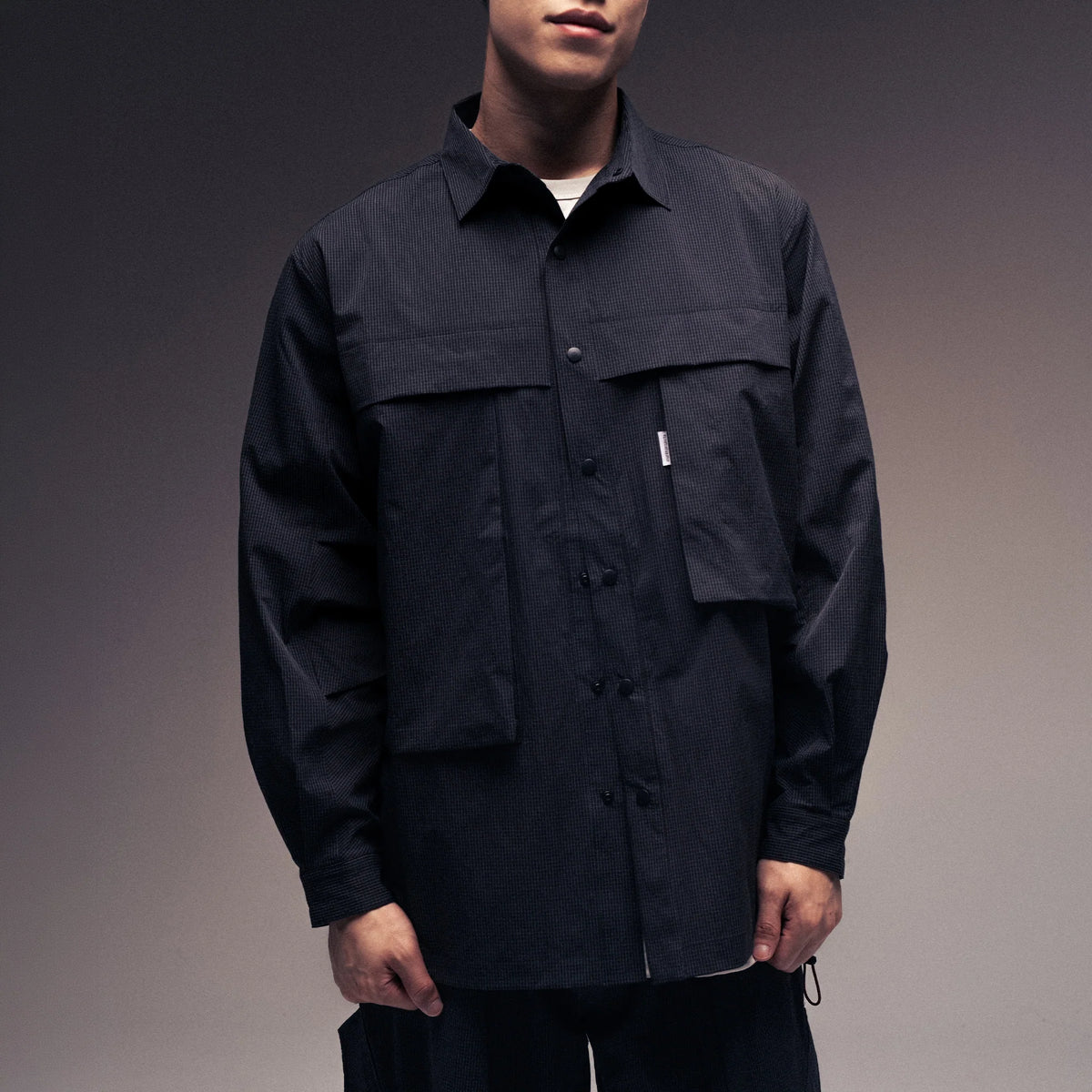 Seersucker Shirt Jacket / Nylon - Black