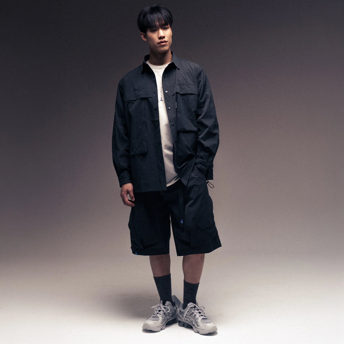 Seersucker Shirt Jacket / Nylon - Black