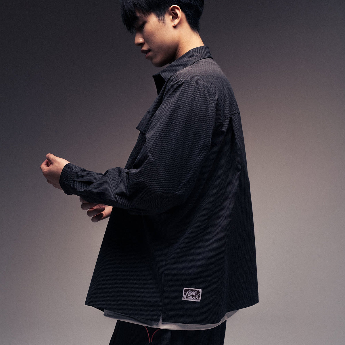 Seersucker Shirt Jacket / Nylon - Black