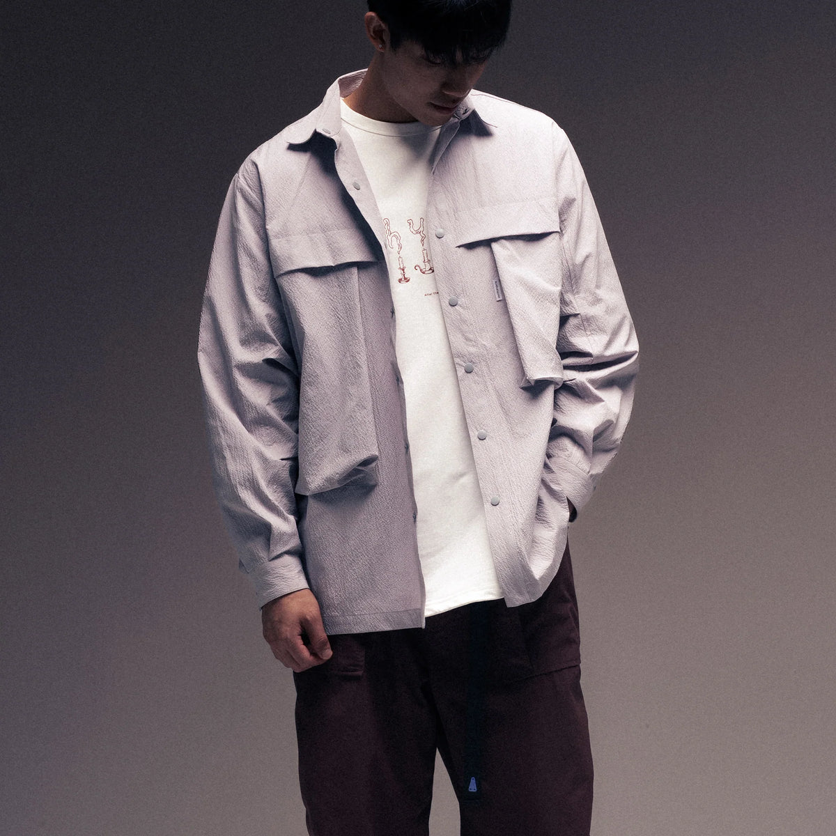 Seersucker Shirt Jacket / Nylon - Grey