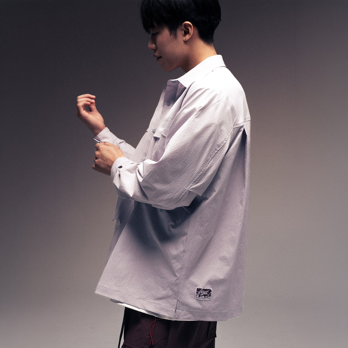 Seersucker Shirt Jacket / Nylon - Grey