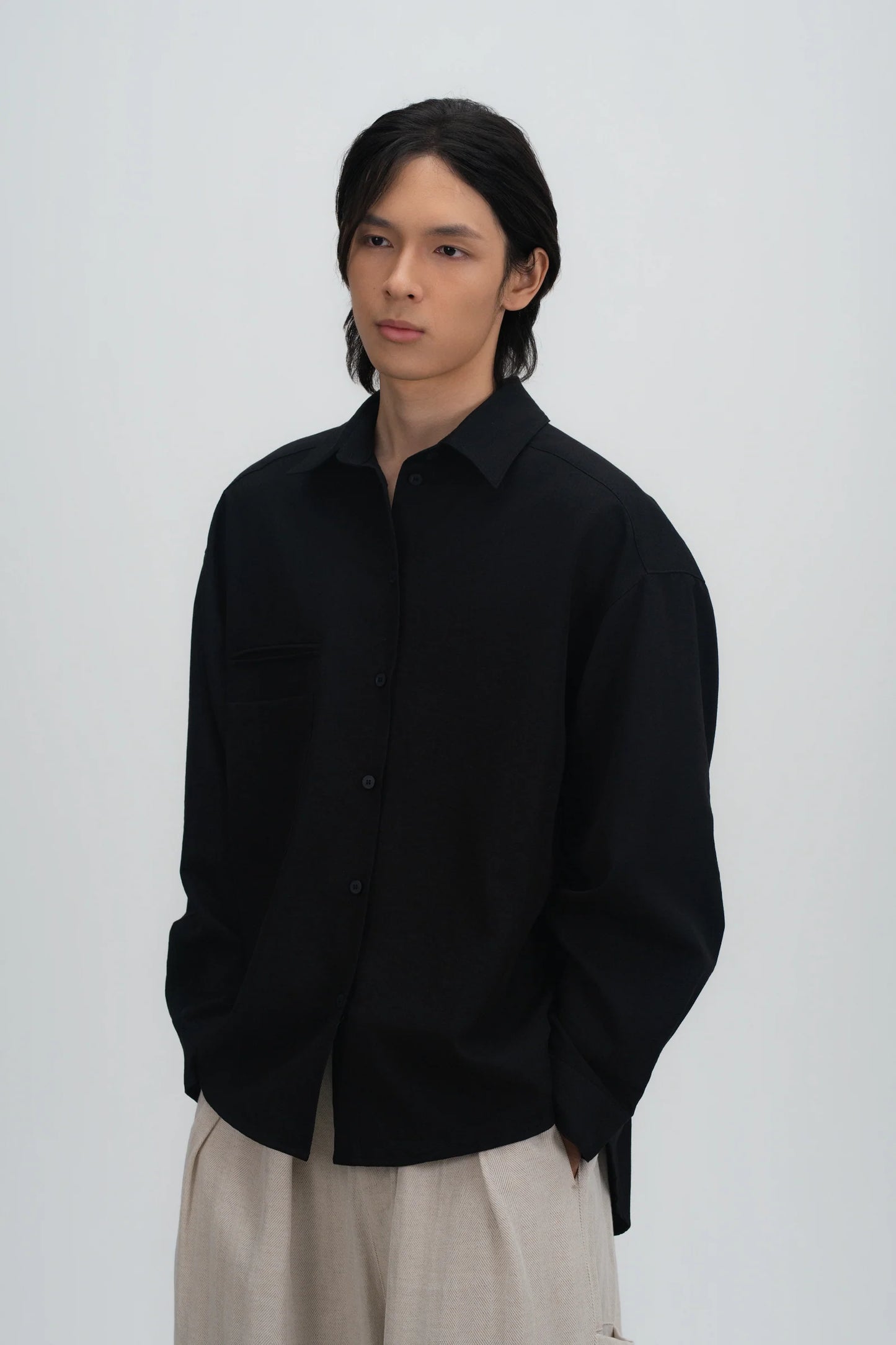 Gender Neutral Oversized Arm Long Sleeve Blouse (Black) - BEV C multi label store