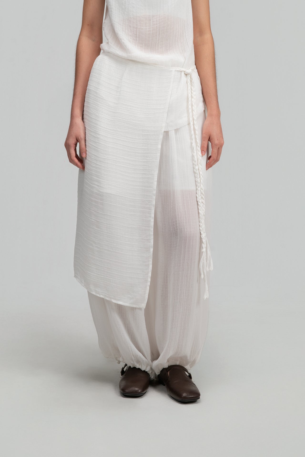 Soft Braided Tie Overlay Pareo (White) - BEV C multi label store