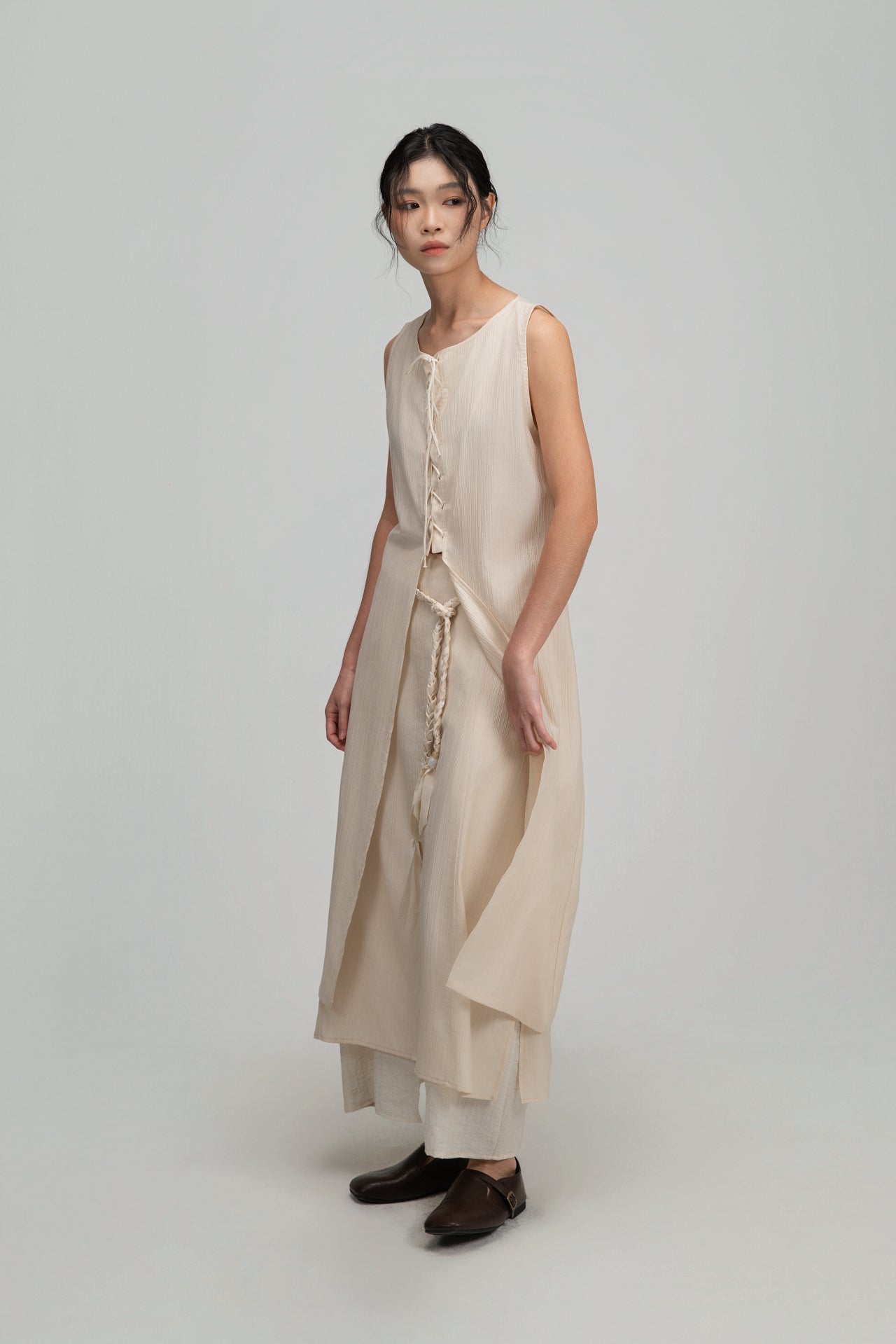 Crisscross Longline Bottom Slit Tank Top (Beige) - BEV C multi label store