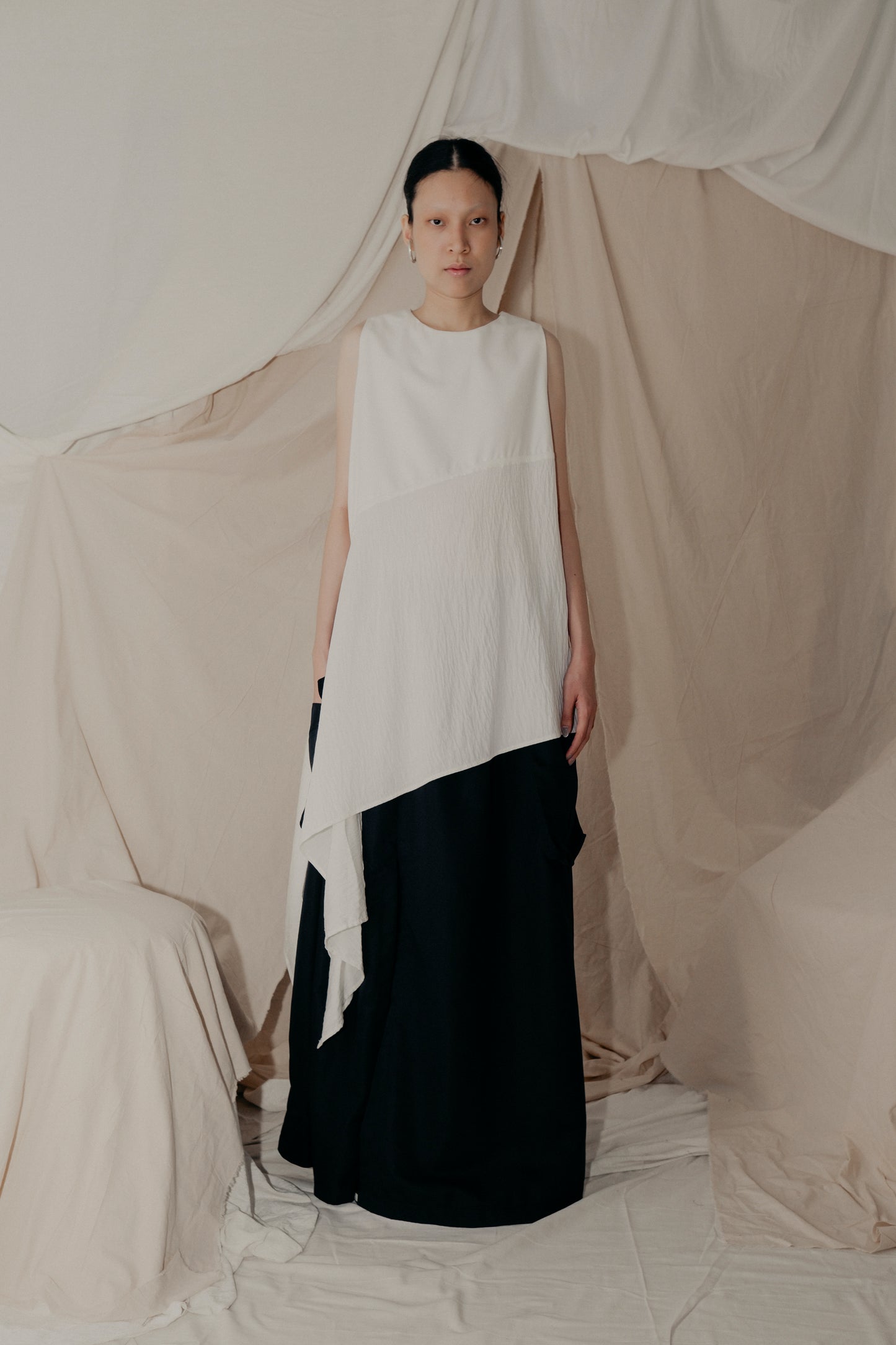 Sleeveless Draped Top in White - BEV C multi label store